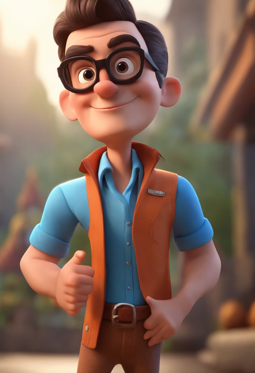 Cartoon character of a man with black glasses and a blue shirt, animation character, Caractere estilizado, animation style rendering, 3D estilizado, Arnold Maya render, 3 d render stylized, toon render keyshot, Personagem 3D, Personagem 3D, 3d rendering stylized, 3 d character render, personagem de desenho animado, Personagem de close up, Pose de personagem, (Estilo Pixar) (master part:1.2) (Bokeh) (best quality) (pele detalhada) (textura detalhada) (8k) (argila) (Cinematic lighting) (foco nítido