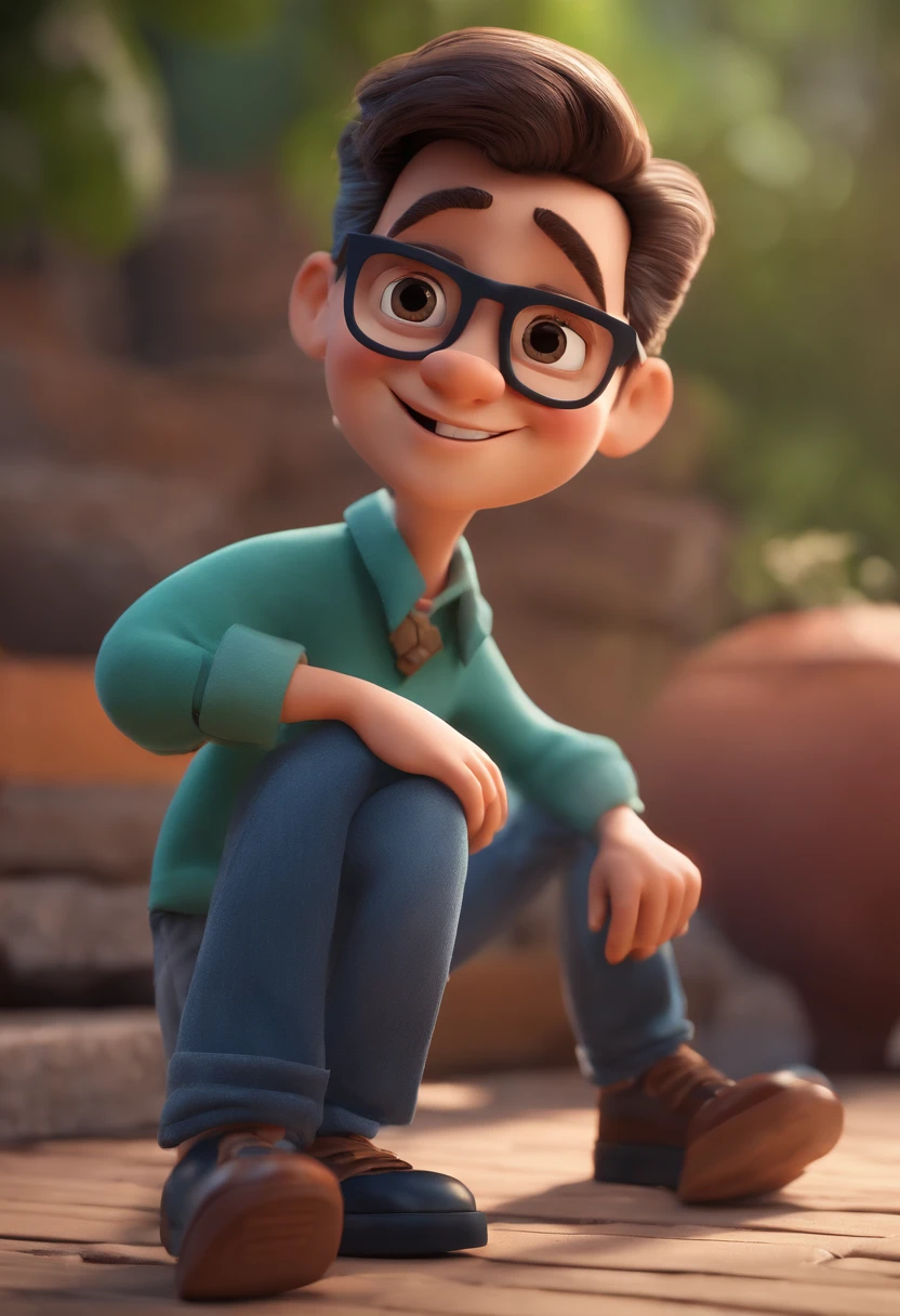 Cartoon character of a man with black glasses and a blue shirt, animation character, Caractere estilizado, animation style rendering, 3D estilizado, Arnold Maya render, 3 d render stylized, toon render keyshot, Personagem 3D, Personagem 3D, 3d rendering stylized, 3 d character render, personagem de desenho animado, Personagem de close up, Pose de personagem, (Estilo Pixar) (master part:1.2) (Bokeh) (best quality) (pele detalhada) (textura detalhada) (8k) (argila) (Cinematic lighting) (foco nítido
