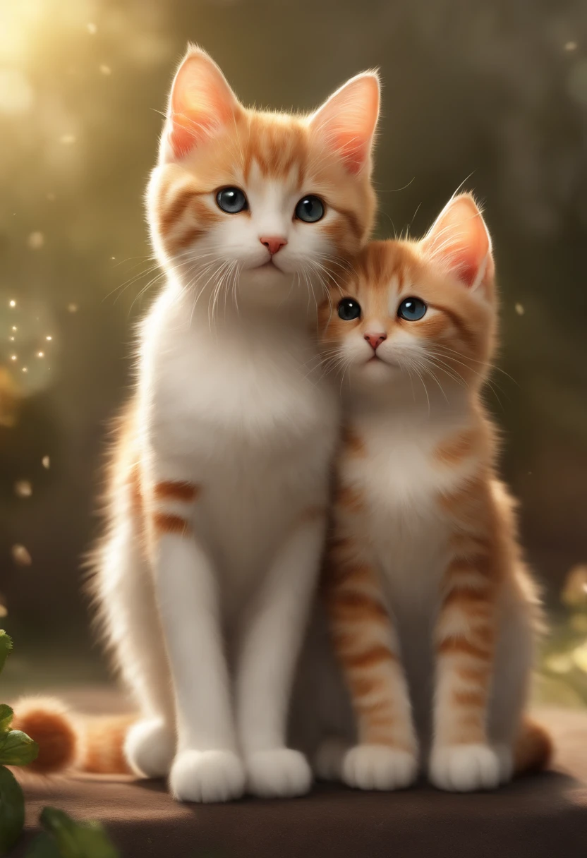 there are two cats that are standing next to each other, Cute cats, cute cute, very beautiful cute catgirl, Cute kittens, Cute and lovely, lovely digital painting, adorable digital art, Cute cartoon, cute cute, , OMG, Cute! C4D, ultra-realistic picture, Two cats, Realistic picture