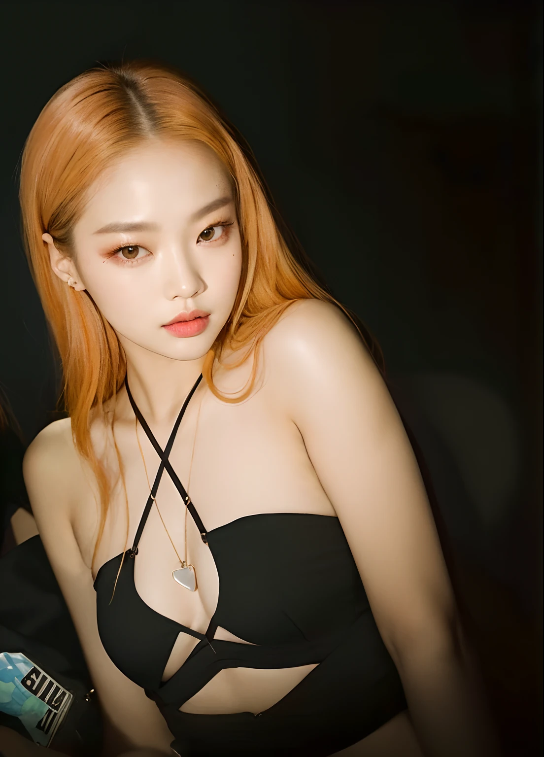 Un primer plano de una mujer con un top negro y un collar, jennie rosa negro, jossi de blackpink, parque roseanne de blackpink, heonhwa choe, portrait of jossi de blackpink, jiyun chae, TaeJune Kim, aparcar desde-min, jia, sol yunjoo, basia tran, junko enoshima, lee ji - eun