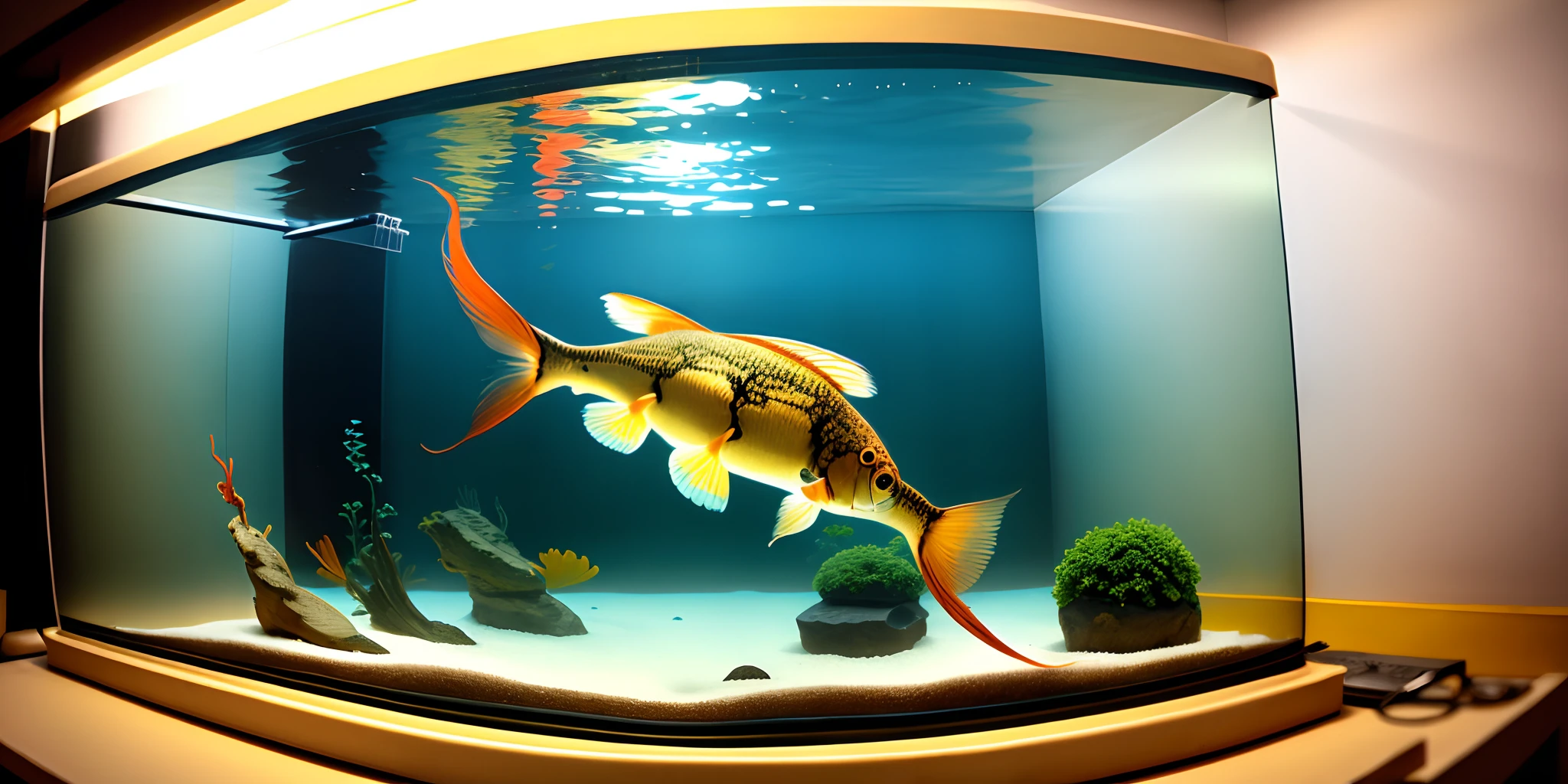 Golden-colored Arowana,Inside the fish tank,Noble swimming posture