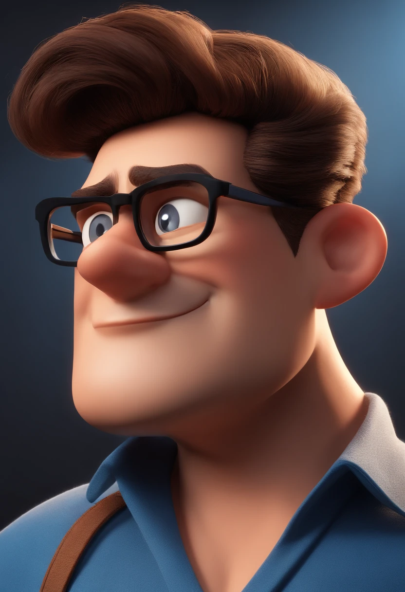 Cartoon character of a man with black glasses and a blue shirt, animation character, Caractere estilizado, animation style rendering, 3D estilizado, Arnold Maya render, 3 d render stylized, toon render keyshot, Personagem 3D, Personagem 3D, 3d rendering stylized, 3 d character render, personagem de desenho animado, Personagem de close up, Pose de personagem,  (Estilo Pixar) (master part:1.2) (Bokeh) (best quality) (pele detalhada) (textura detalhada) (8k) (argila) (Cinematic lighting) (foco nítido