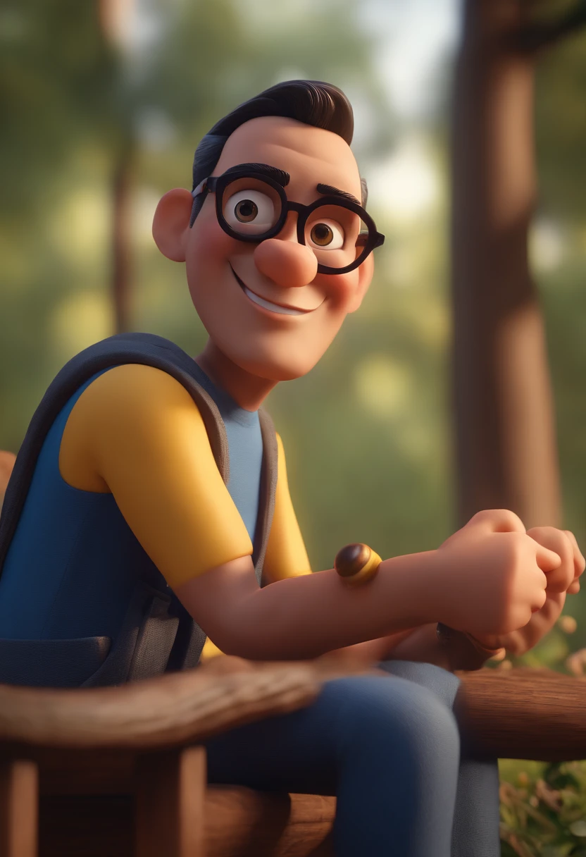 Cartoon character of a man with black glasses and a blue shirt, animation character, Caractere estilizado, animation style rendering, 3D estilizado, Arnold Maya render, 3 d render stylized, toon render keyshot, Personagem 3D, Personagem 3D, 3d rendering stylized, 3 d character render, personagem de desenho animado, Personagem de close up, Pose de personagem, (Estilo Pixar) (master part:1.2) (Bokeh) (best quality) (pele detalhada) (textura detalhada) (8k) (argila) (Cinematic lighting) (foco nítido