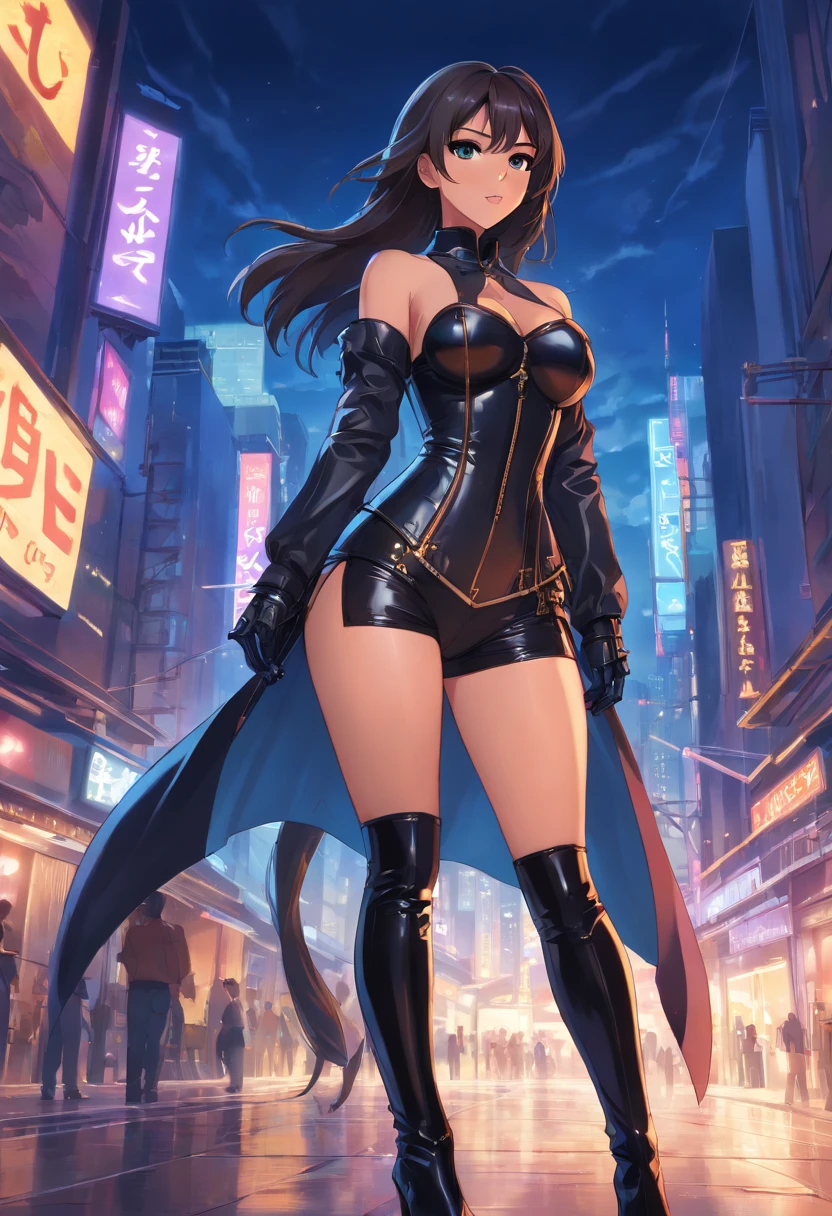 kim kardashian, wearing latex corset and opera gloves thigh high boots, fantasy art, realistic art, dynamic lighting, artstation, volumetric lighting, very detailed faces, 8 k,full HD, award-winning,, 1girl, in the dark, deep shadow, discreet, cowboy shot, (official outfit: 1.4), long hair