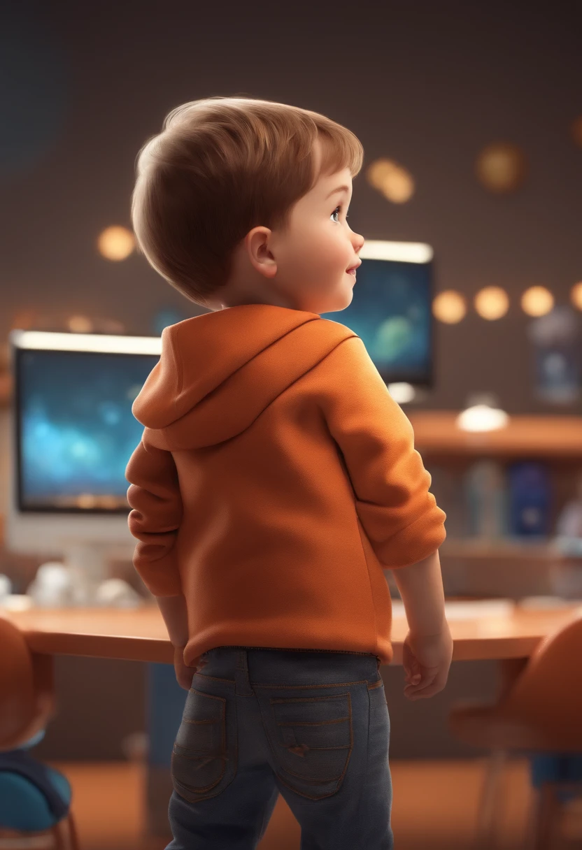 a happy cute standing short hair, vestindo uma fantasia espacial, , fundo branco, barnet, Tom, Estilo Pixar, ....3d, desenhos animados, rosto detalhado, asymmetrical 16k