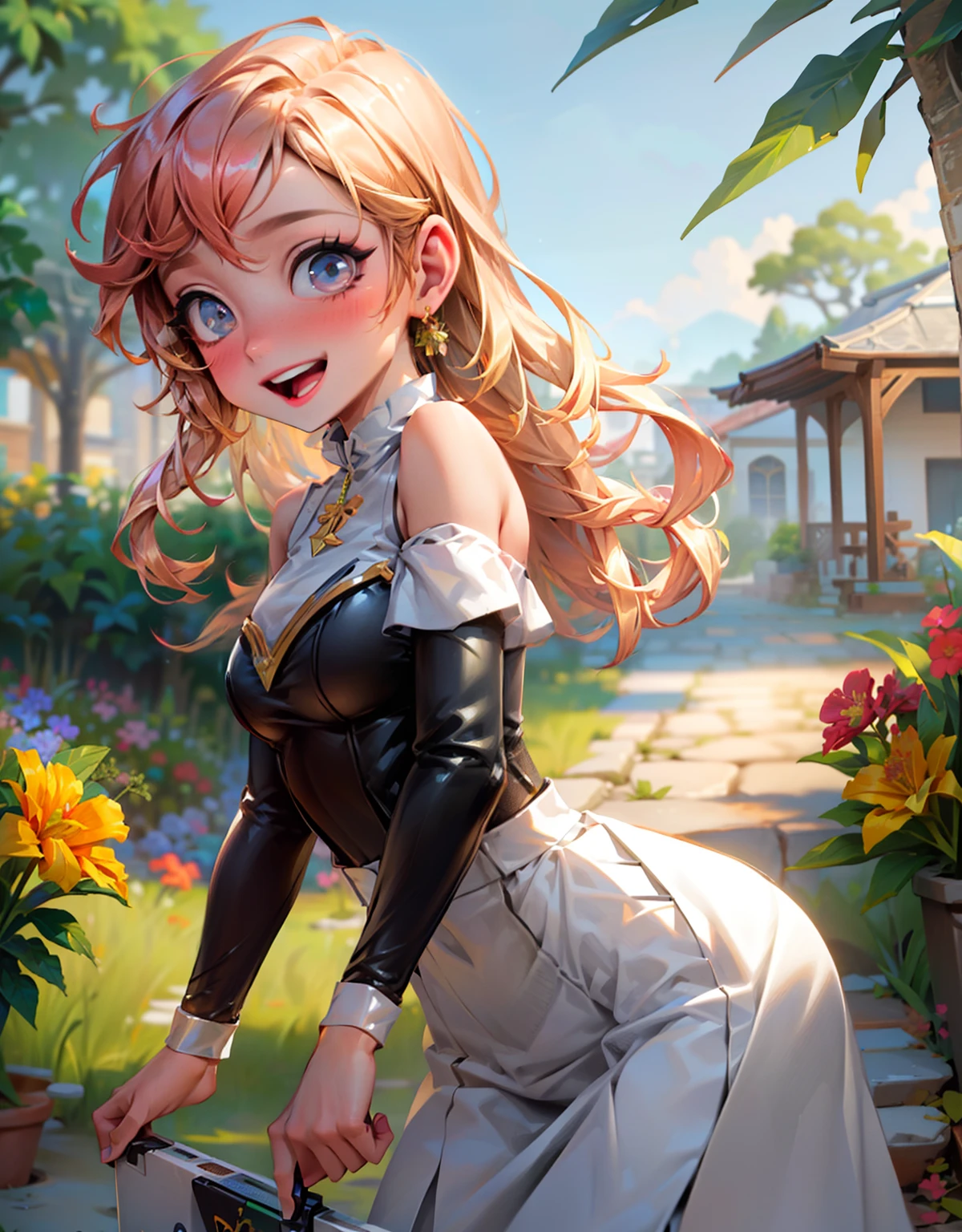 (menina bonito segurando um ramo de flores em um jardim de flores), (Capuz, cabelos azuis, olhos verdes, Fancy clothes), sorrir, :d,(fantasia, nostalgia, colorido, flores e folhas ao redor, Magic:1.2), de baixo, Olhando para o Viewer,
(paisagem detalhada:1.2), (Background Story:1), (Dynamic_angle:1.2), (Dynamic_Posar:1.2), (regra de terceiro_compositing:1.3), (Dynamic_perspectiva:1.2), (Dynamic_Linha_Of_Action:1.2), sozinho, tiro largo,
(master part:1.2), (best quality, extremely high quality), (ultra detalhado), (8k, 4k, intrincado),(tiro de corpo inteiro:1), (Tiro de cowboy:1.2), (50 millimeters), (altamente detalhado:1.2),(Rosto detalhado:1.2), circunstanciado_olho,(Gradientes),(luz ambiente:1.3),(cinematic composition:1.3),(HdR:1),highlight lighting,extremamente detalhado,Original, Altas,(perfeito_anatomia:1.2),