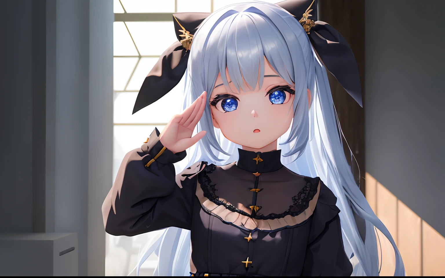 (((Girl raising her right hand and saluting)))、Pop Mart Blind Box IP、Close up of four cute knight dolls、Young One Angel Style、Wear longer, Dress fluently、Lop style、Poseline doll、Little people々々々々々々々々々々々々々。Little people々々々々々々々々々々々々々、unreal enginee 5、Light 3D/C4D production: 8K HD quality/illuminating/Ultra-fine lens description 1.5、flawless、Chibi Background/Cinematic。