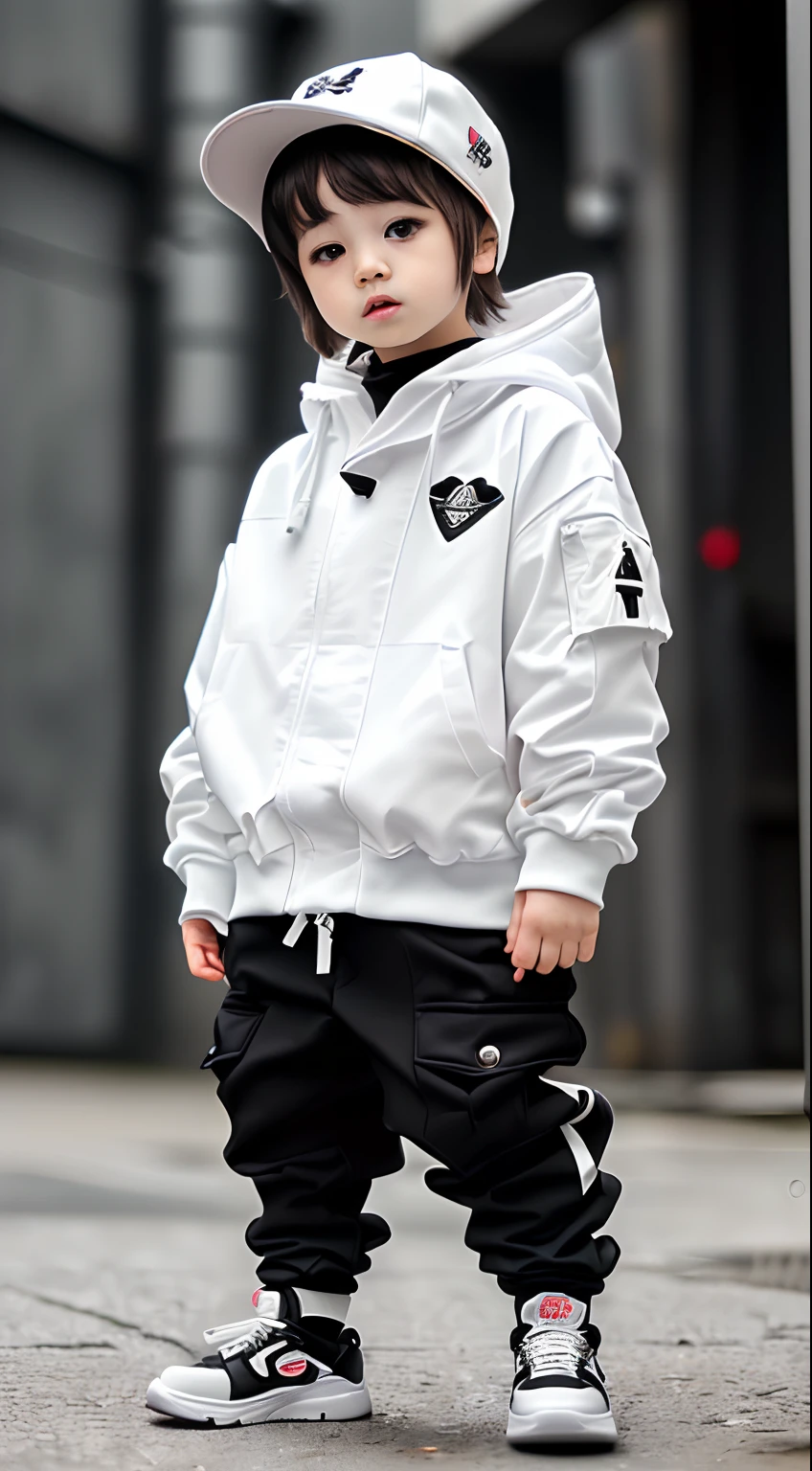 white, totally white, pastel colors, hachures, chibi style, 1 with techwear clothes, street, cyberpunk