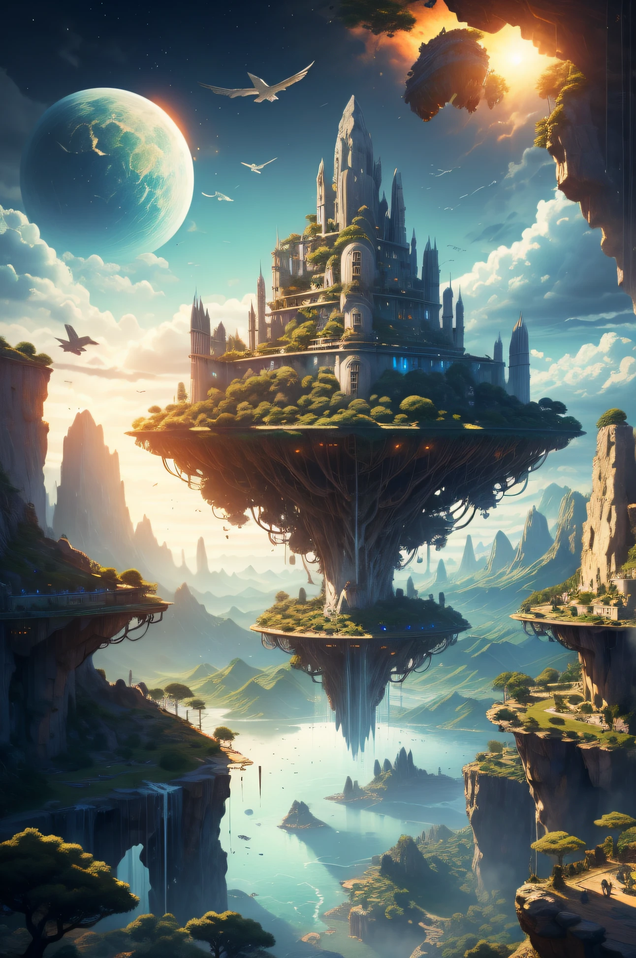 Aerocrest, echoing the Air Nomads, is a civilization perched atop colossal floating islands. The air is their realm, and sky bison soar alongside the people. Monasteries and tranquil gardens dot the skyward cliffs, where peace and harmony guide every action