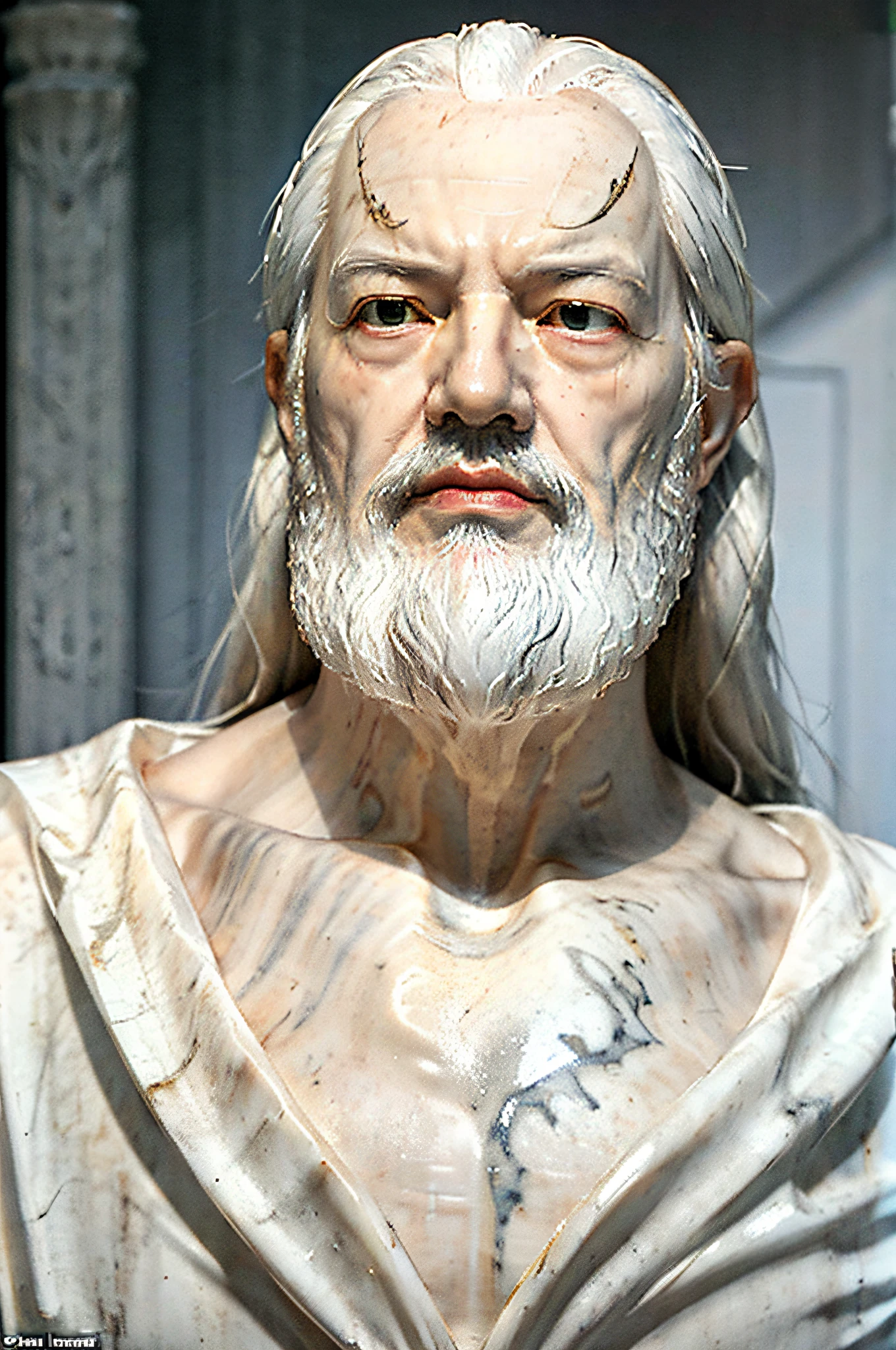 A stunning marble bust of Socrates, with every chiseled feature perfectly captured in intricate detail. The stern expression on his face exudes an undeniable sense of authority and ambition, while the profound facial lines add depth and character to the piece.
