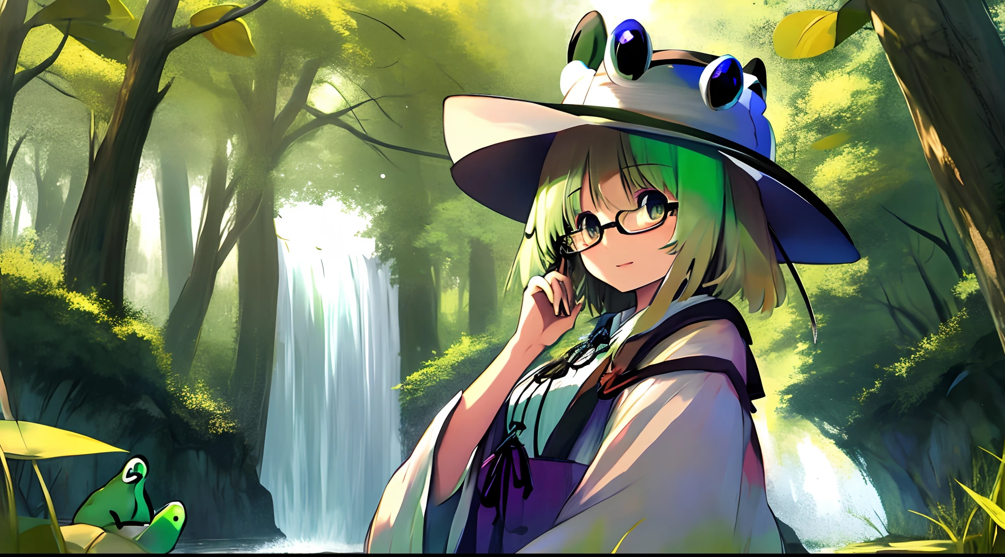 Suwako Moriya, touhou project, hat with frog eyes, one girl, glasses