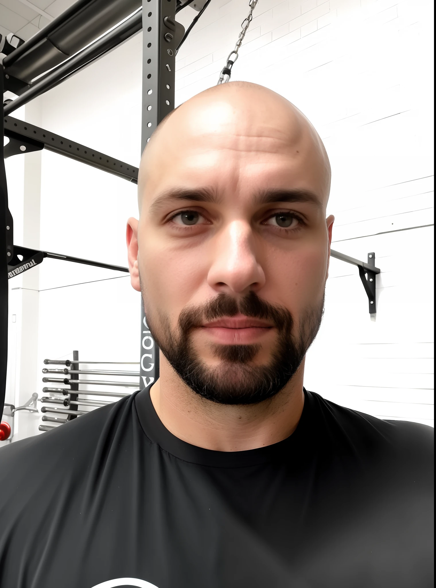 there is a man with a bald head and a beard in a gym, 3 2 years old, 3 6 years old, (38 years old), sweaty face, bald with short beard, 38 years old, tony matelli, marco plouffe, yann blomquist, 2 9 years old, rugged man portrait, 3 5 years old, 35 years old