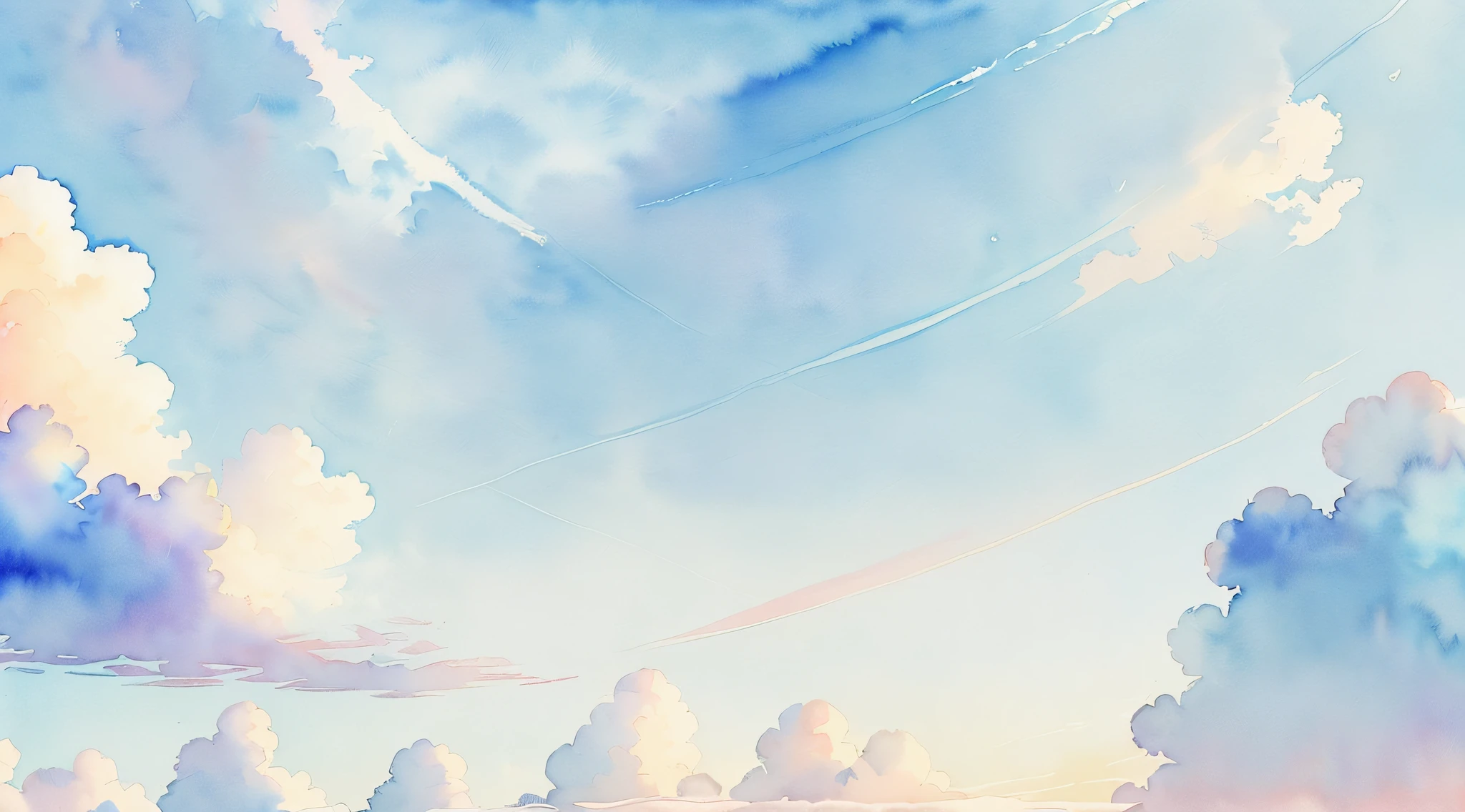 (Watercolor touch:1.4), ((Light blue and emerald green color scheme:1,3)) ,(Sun and sky:1.1)Chinese style painting, (The absence of humans and animals)、((light toned:1.3))(Pale blue daytime sky:1.4)、Blue sky at noon、fluffly, (Gradient color:1.4)、(Pale color:1.3)Iridescent sky、 ((top-quality)), ((tmasterpiece)), ( extreme hight detail, highestdetailed, offcial art, aestheticly pleasing:1.2), depth of fields, Beautiful bright sky style scene。Wallpaper 4k,Anime art wallpaper 8k, Amazing wallpapers, ,luminous sky heaven background, The colors of heaven, Background sky, Light gradient,soft sky, Colorful sky, ((pastel faded effect)), Ethereal background, sky gradient, pastel rainbow, Kingdom of Heaven background, Dreamy colors, dreamy sky, airy colors, Colorful sky, Mysterious clouds,