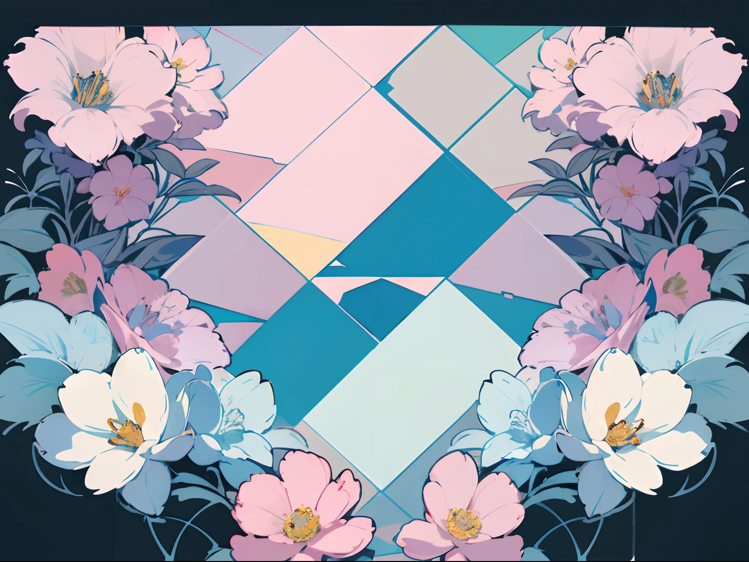 texture, graphic, drafting, masterpiece, pastel color,top quality, sticker, individual arrangement, random pattern, side-by-side, planar composition, design, flower