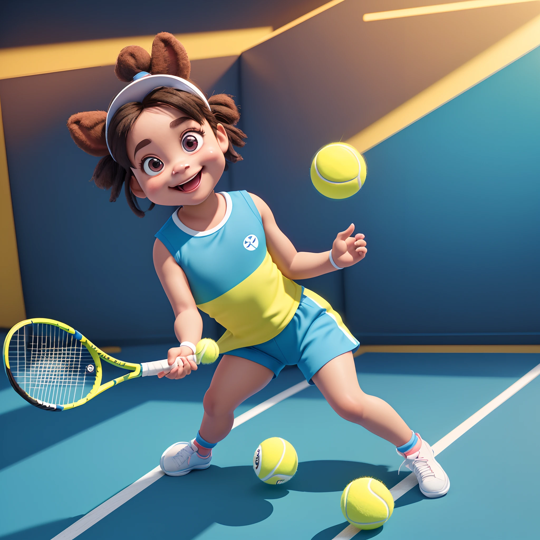 pixar style, happy little baby rabbit, dressed as a tennis player, cute, smiling with big eyes, full body, anthropomorphic, super clear details, colorful, bright studio lighting, octane render, 3d, 8k, realistic cartoon gaming --q 2