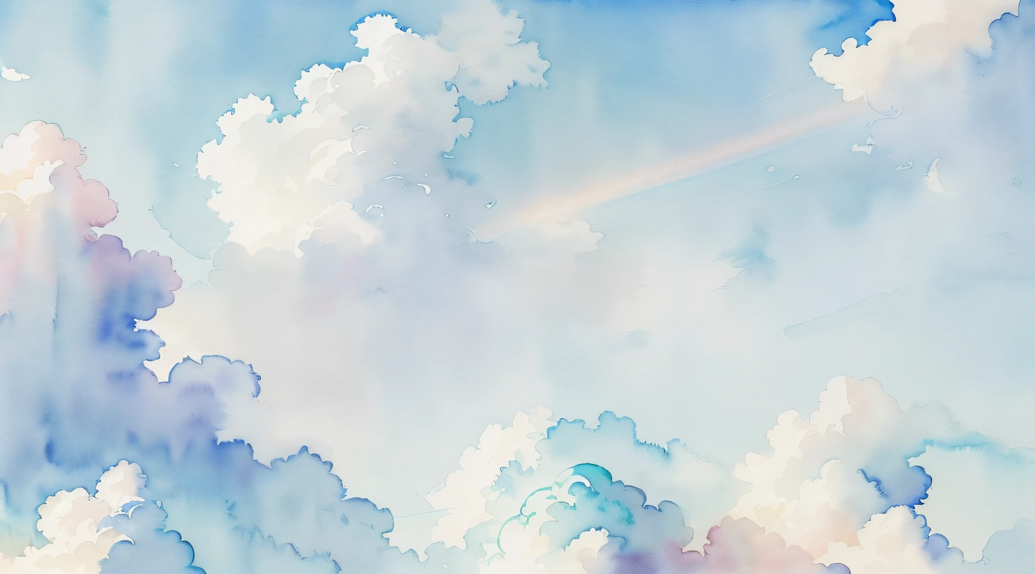 (Watercolor touch:1.4), ((Light blue and emerald green color scheme:1,3)) ,(Sun and sky:1.1)Chinese style painting, (The absence of humans and animals)、((light toned:1.3))(Pale blue daytime sky:1.4)、Blue sky at noon、fluffly, (Gradient color:1.4)、(Pale color:1.3)Iridescent sky、 ((top-quality)), ((tmasterpiece)), ( extreme hight detail, highestdetailed, offcial art, aestheticly pleasing:1.2), depth of fields, Beautiful bright sky style scene。Wallpaper 4k,Anime art wallpaper 8k, Amazing wallpapers, ,luminous sky heaven background, The colors of heaven, Background sky, Light gradient,soft sky, Colorful sky, ((pastel faded effect)), Ethereal background, sky gradient, pastel rainbow, Kingdom of Heaven background, Dreamy colors, dreamy sky, airy colors, Colorful sky, Mysterious clouds,