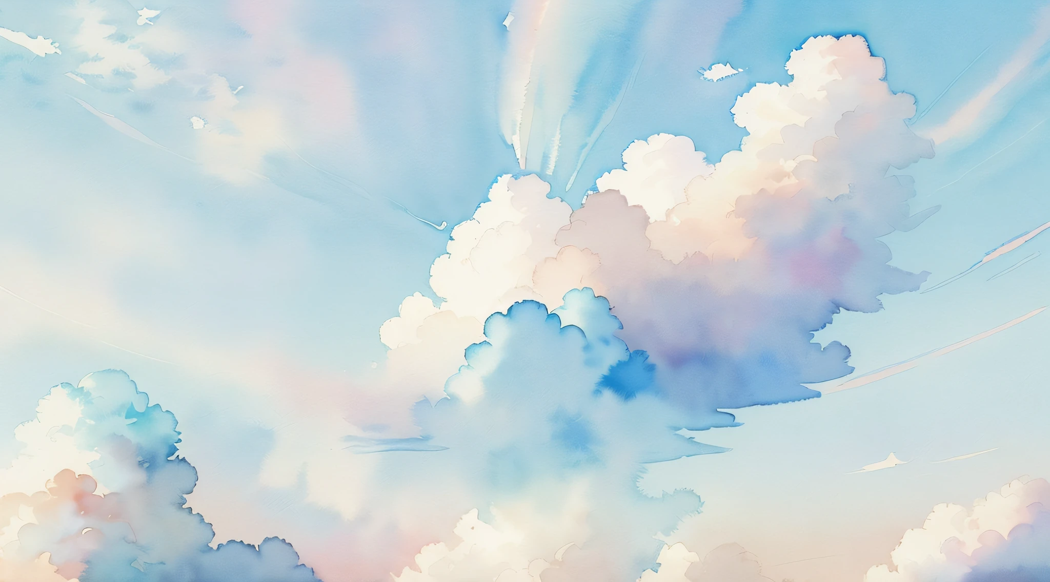 (Watercolor touch:1.4), ((Light blue and emerald green color scheme:1,3)) ,(Sun and sky:1.1)Chinese style painting, （The absence of humans and animals）、((light toned:1.3))(Pale blue daytime sky:1.4)、Blue sky at noon、fluffly, (Gradient color:1.4)、（Pale color:1.3）Iridescent sky、 ((top-quality)), ((tmasterpiece)), ( extreme hight detail, highestdetailed, offcial art, aestheticly pleasing:1.2), depth of fields, Beautiful bright sky style scene。Wallpaper 4k,Anime art wallpaper 8k, Amazing wallpapers, ,luminous sky heaven background, The colors of heaven, Background sky, Light gradient,soft sky, Colorful sky, ((pastel faded effect)), Ethereal background, sky gradient, pastel rainbow, Kingdom of Heaven background, Dreamy colors, dreamy sky, airy colors, Colorful sky, Mysterious clouds,