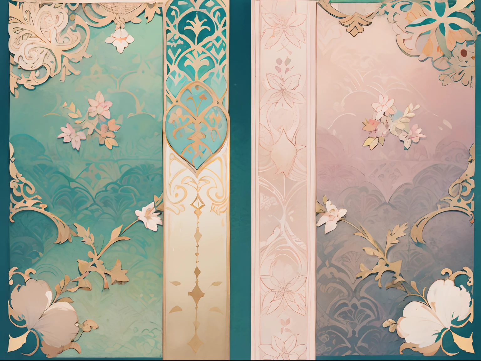 watercolor, texture, graphic, drafting, Damask, masterpiece, pastel color,top quality, sticker, individual arrangement, random pattern, side-by-side, planar composition, design,
