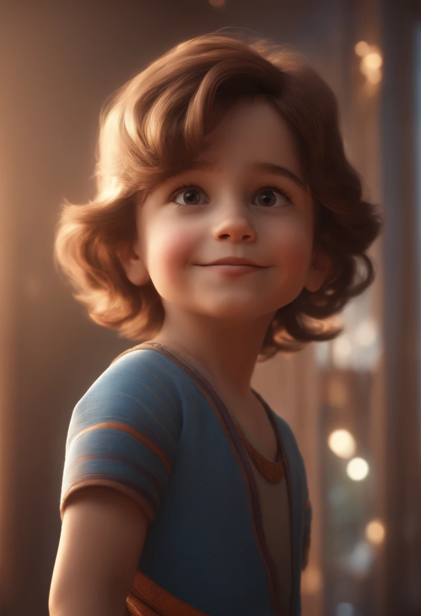 a happy cute kid standing short hair, vestindo uma fantasia espacial, , fundo branco, barnet, Tom, Estilo Pixar, ....3d, desenhos animados, rosto detalhado, asymmetrical 16k
