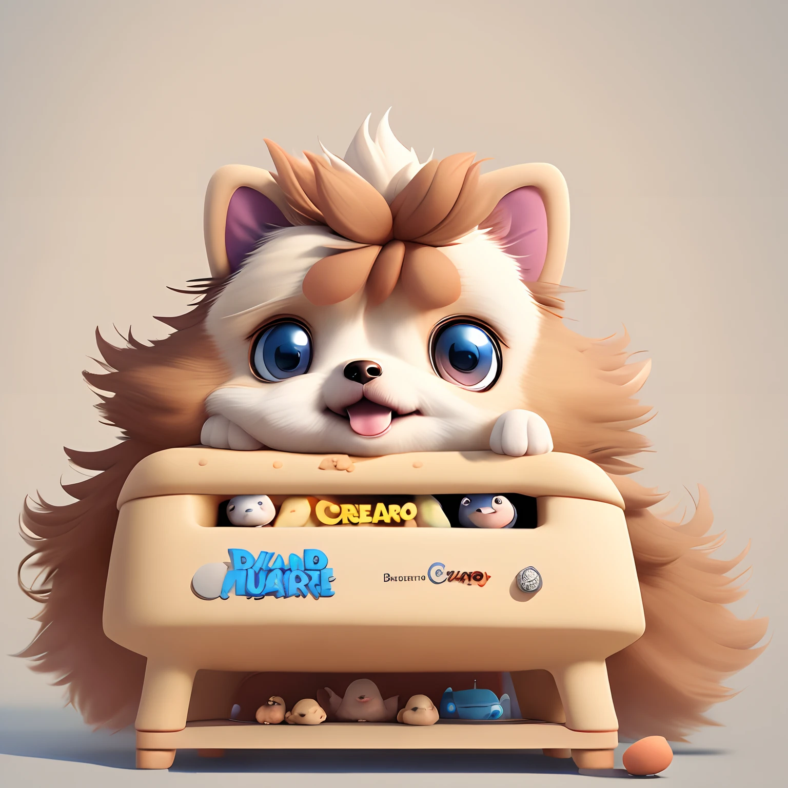 A Disney Pixar-inspired movie poster with the title *BERNARD HERRMAN* featuring *POMERANIAN, baby grey cream sable.* The scene should be set in the distinct digital art style of Pixar, with a focus on character expressions, vibrant colors, and detailed textures that are characteristic of Pixar animation.