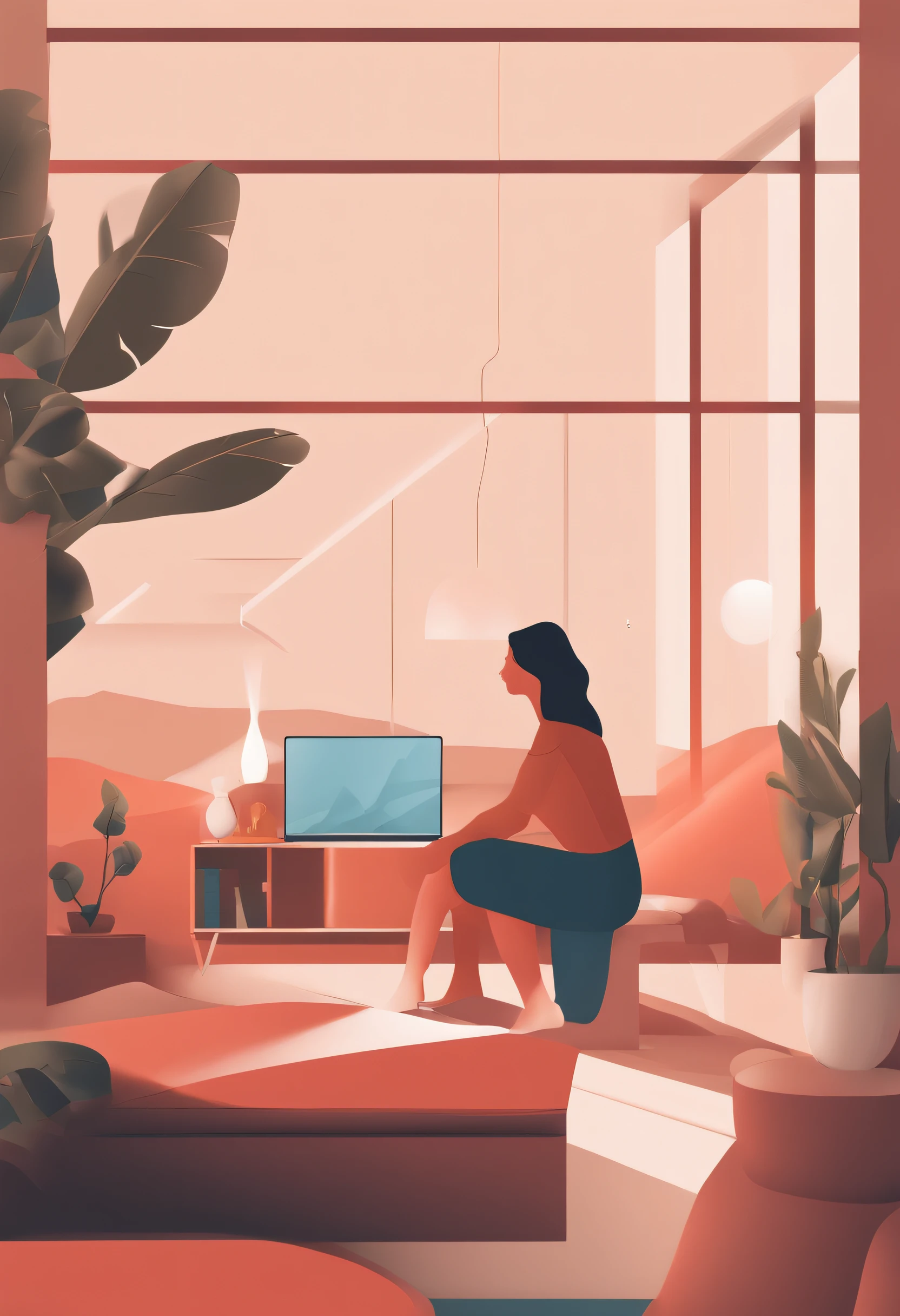 1.tech illustration woman her home simple minimal by slack and dropbox styleof behance