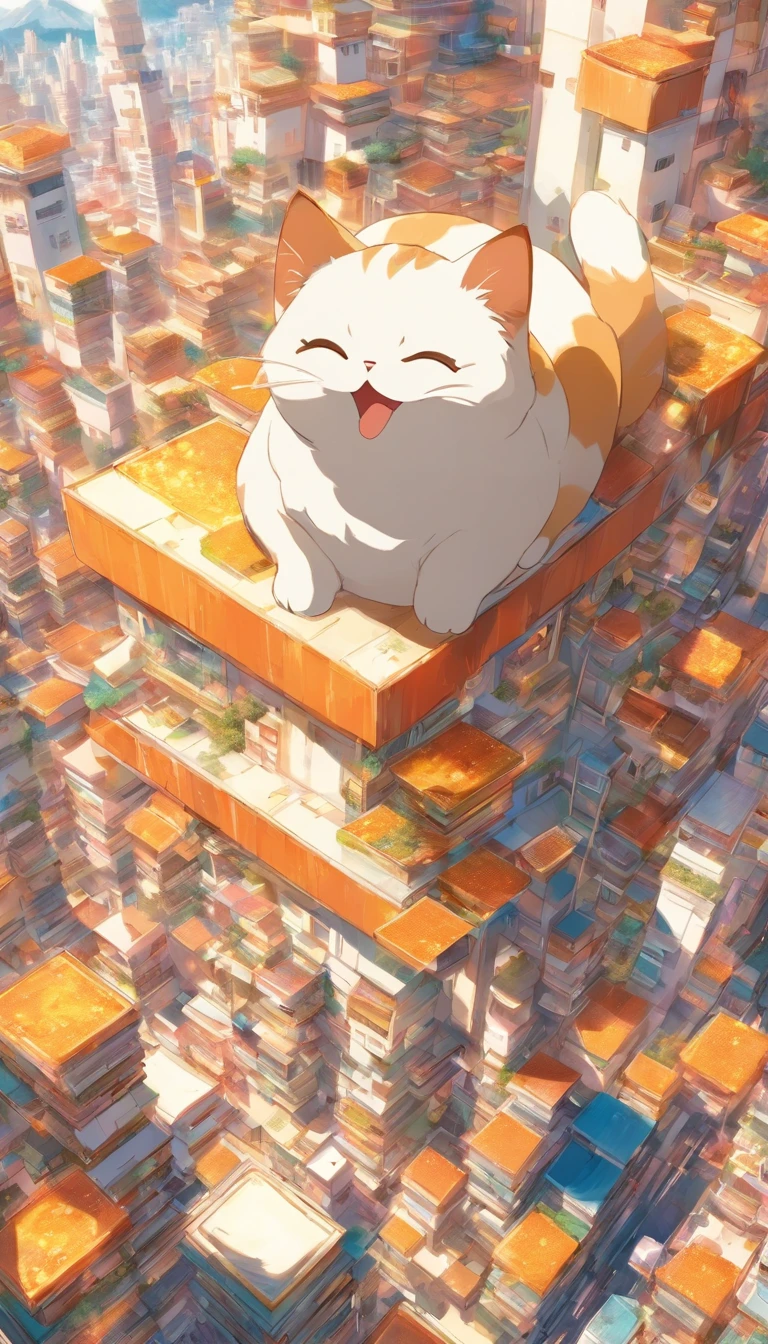 1 cat of white color、Fat architecture、Isofer、Looking from above、Super at home、Facing the front、Honeycomb smiling expression