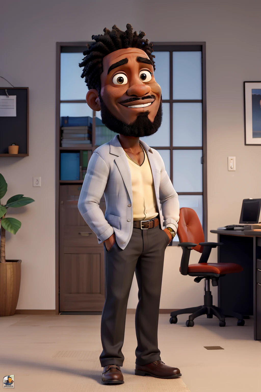 obra-prima, melhor qualidade, Portrait of a successful adult black man looking at the camera with his arms crossed,cabelo baixo enrolado. Barba grisalha e bigode ,Smiling african american businessman standing in new office.