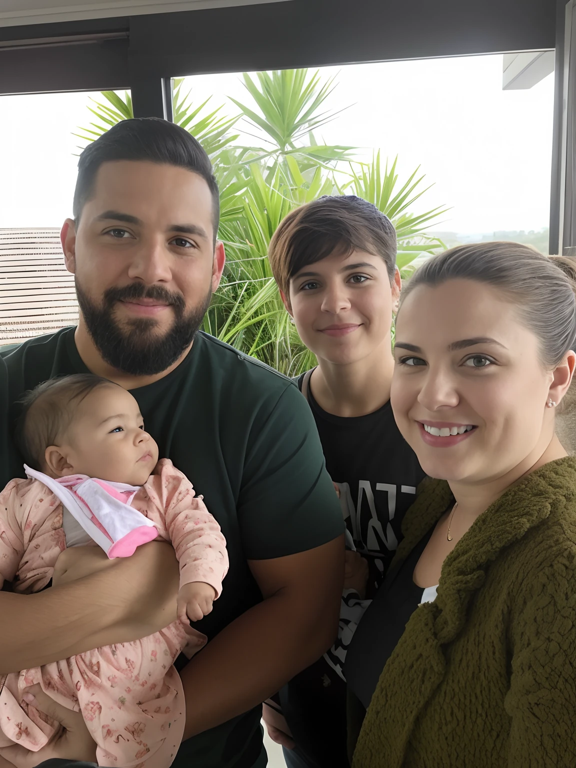 there are three people that are posing for a picture together, Directed by: Nandor Soldier, by Amelia Peláez, In Sao Paulo, Happy family, Postagem 4k, 4 k post, imagem de qualidade muito baixa, foto do perfil, imagem de perfil, Em casa, 3 5 year brazilian mother, Family photo, david rios ferreira, cerca de 3 5 anos