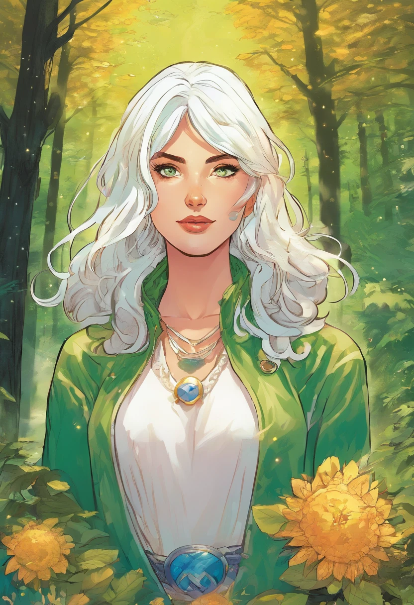 girl, Nasida ,White hair, Green eyes, , landscape, Light particles, Light rays, ln the forest, the original god