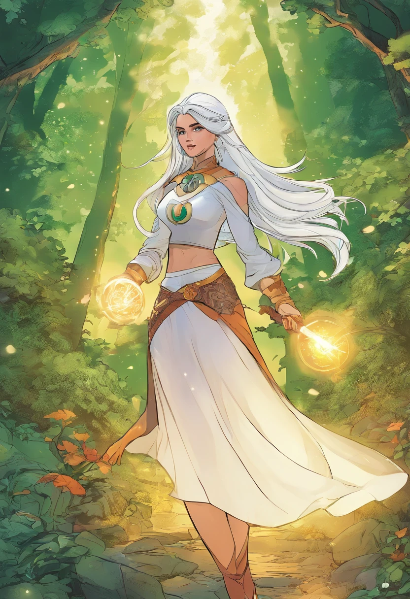 girl, Nasida ,White hair, Green eyes, , landscape, Light particles, Light rays, ln the forest, the original god
