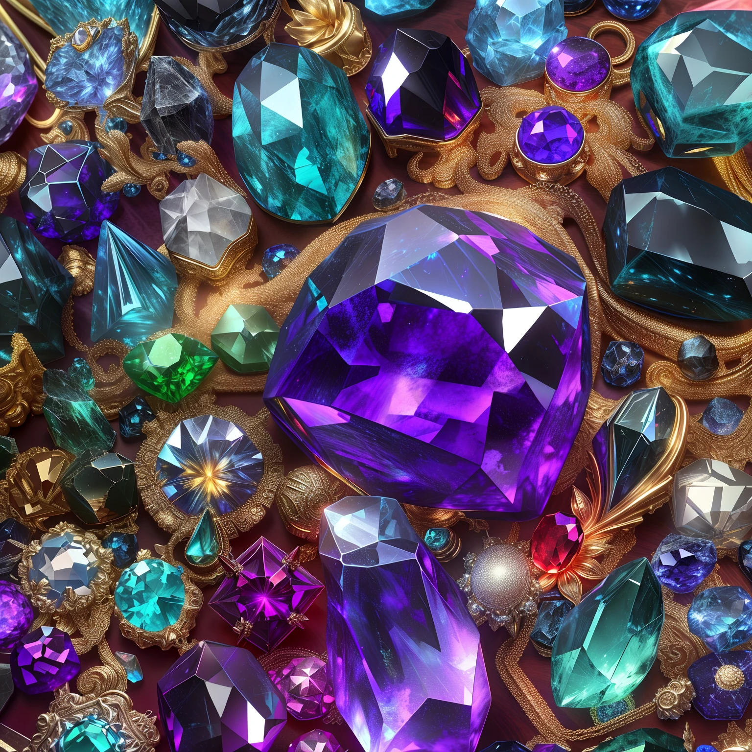 (futuro style: 1.2), (Full Focus: 2), (All about Showcase: 1.3), (Magic Items | Multicolored gemstones | cherryblossom | Printed Silk Products | medal | ores | Obsidian | pearls | Emeraude | White jade | amethyst | Sapphire | Jewelry made of gold | Silverware | Purple Gold | Magic Jewelry | Antiques | ruby | Orange Gemstones | blue gemstone | topaz |: 2), Magic Symbols, Magic particle effect, High-tech luxury, High quality jewelry, Expensive metals, luxuries, No puzzles, Detailed and complex background, glinting, reflective light, 超A high resolution, Award-winning, hight resolution, extremely detailed texture, Contrast between light and dark, Cinematic lighting, Masterpieces, Ray tracing, Structurally correct, Super Details, hightquality, high detailing, Best Quality, 16 K