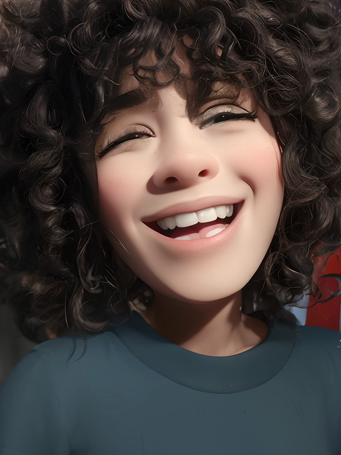 Capa de filme estilo Disney, uma menina com olhos castanhos, pele clara e cabelo encaracolado com sorriso encantador.