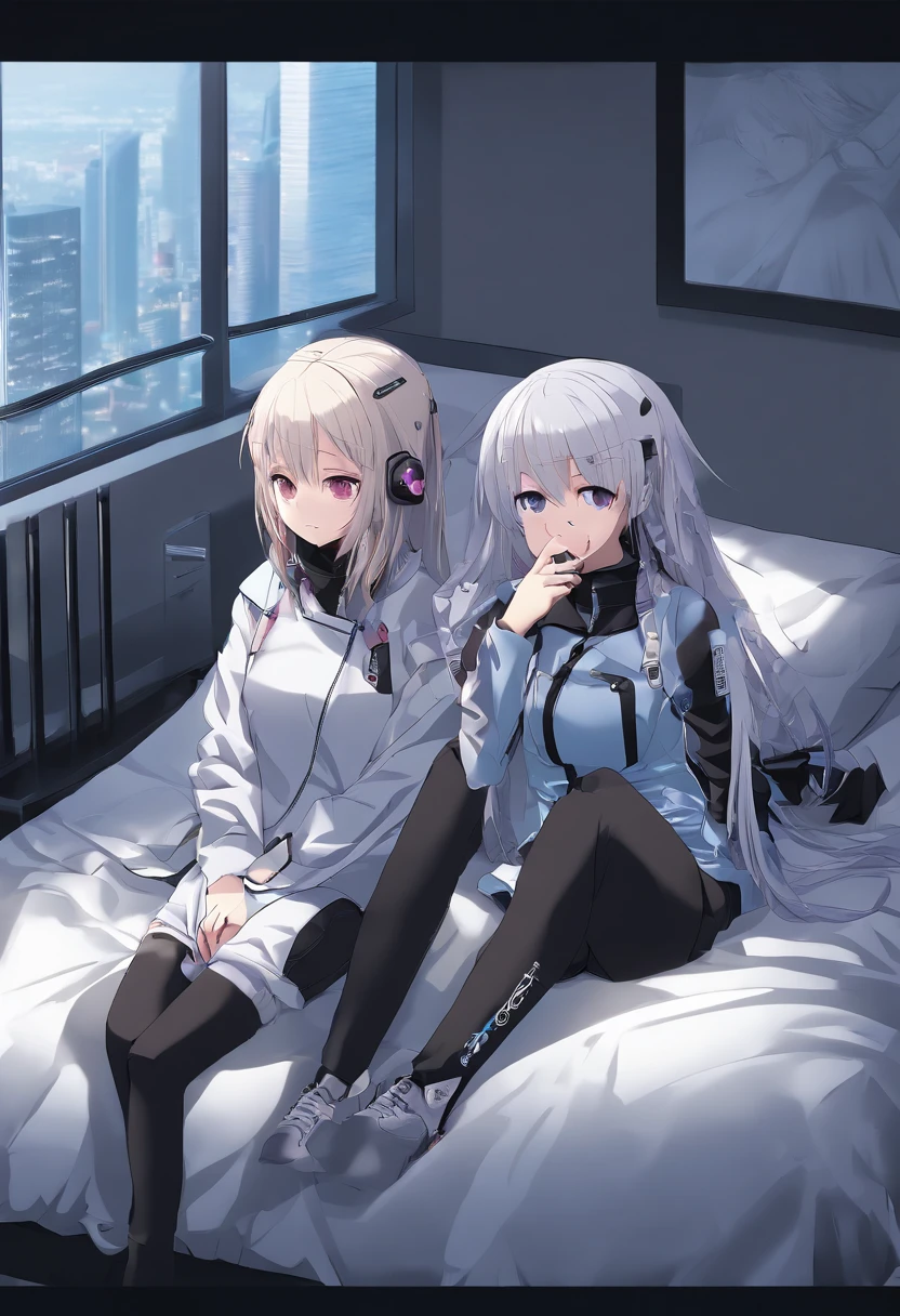 Absurd resolution, high resolution, (Masterpiece: 1.4), Super detailed, (((Detailed face, Detailed expression)), Two girls, Girls and girls, Friends, best friends, Classmates, relaxing, pony tails, Bob, sitting on bed, sitting down on the floor, Two people talk, Room background, Friends, best friends, Home, 1k, Small room, Curtains, Bed, Tv, desk, Room Wear, Kyoto Animation, The atmosphere of Kyoto animation, (tearful)