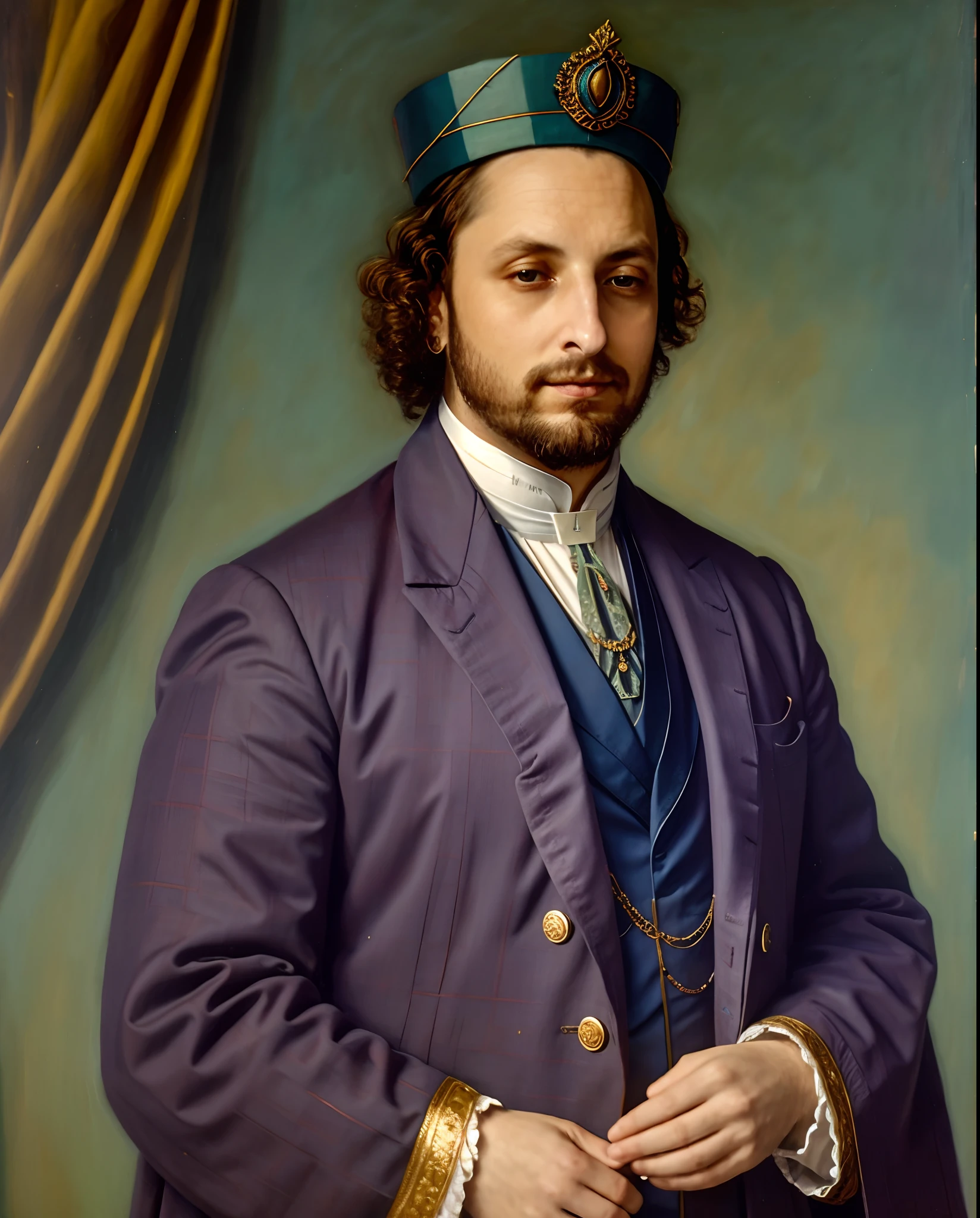 a painting of a man in a costume with a crown and a necklace, inspired by Louis Le Nain, inspired by Mathieu Le Nain, majesty in noble clothes, in a high renaissance style, renaissance prince, inspired by Dirck Hals, inspired by Jacob Koninck, portrait of a victorian era duke, inspired by William Dobson, in a renaissance style