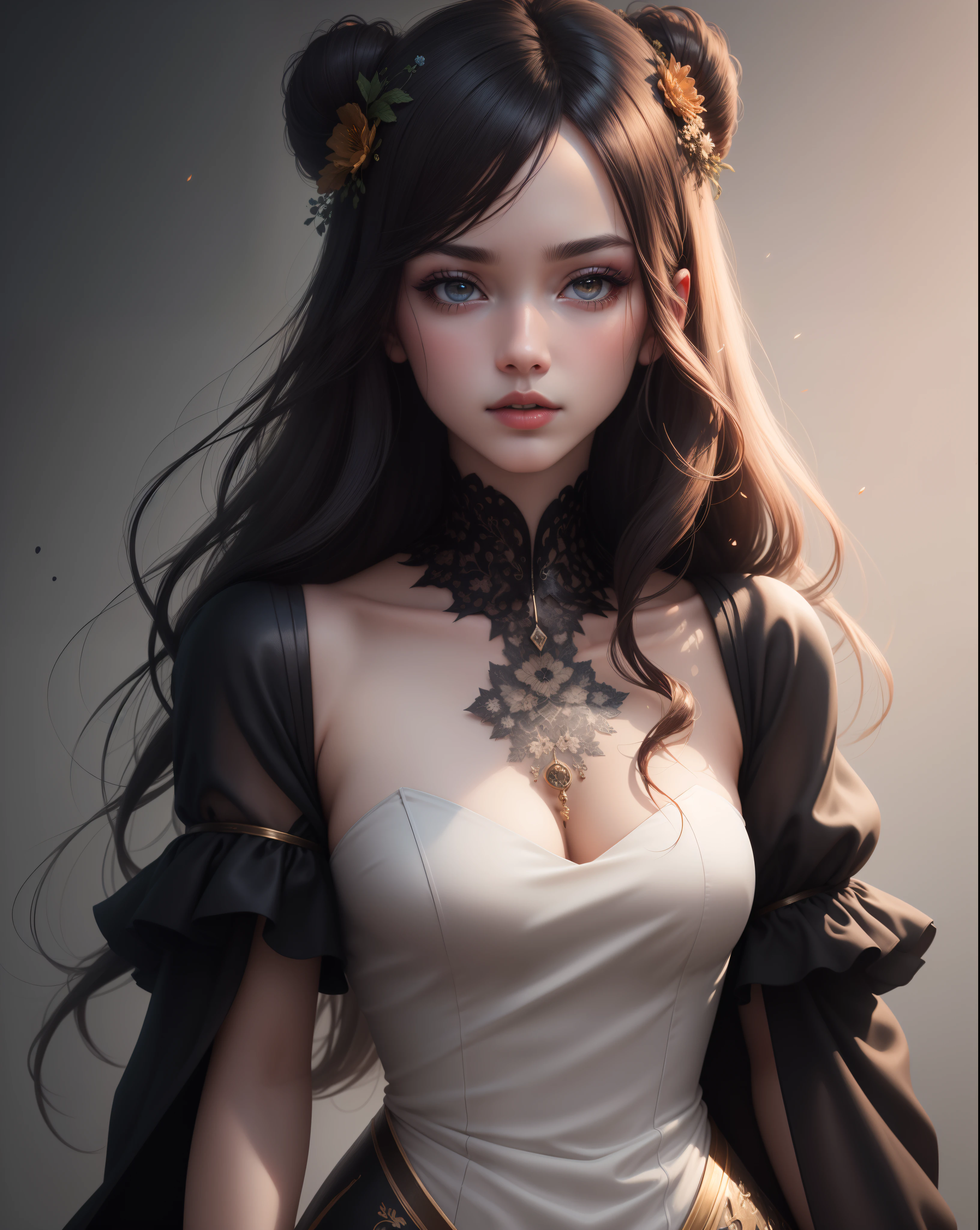 8k, RAW Photo: 1.2), Best Quality, Illustration, Beautiful Painting, 1 Woman, Beautiful Face, Delicate Skin, Gorgeous Bun, Hair Accessories, Hanfu, Jewelry, Full Body, High Detail, Accent, Color Ink Painting, (((colorful))), lycoris, Sketch, Denoising, Dramatic, Cinematic, Particle Effects, White Background, Ultra High Resolution, Best Shadow, RAW, (HDR) (Cinematic Lighting) (Sharp Focus), Masterpiece, (Very detailed CG unified 8k wallpaper) (Fashion design of dress)