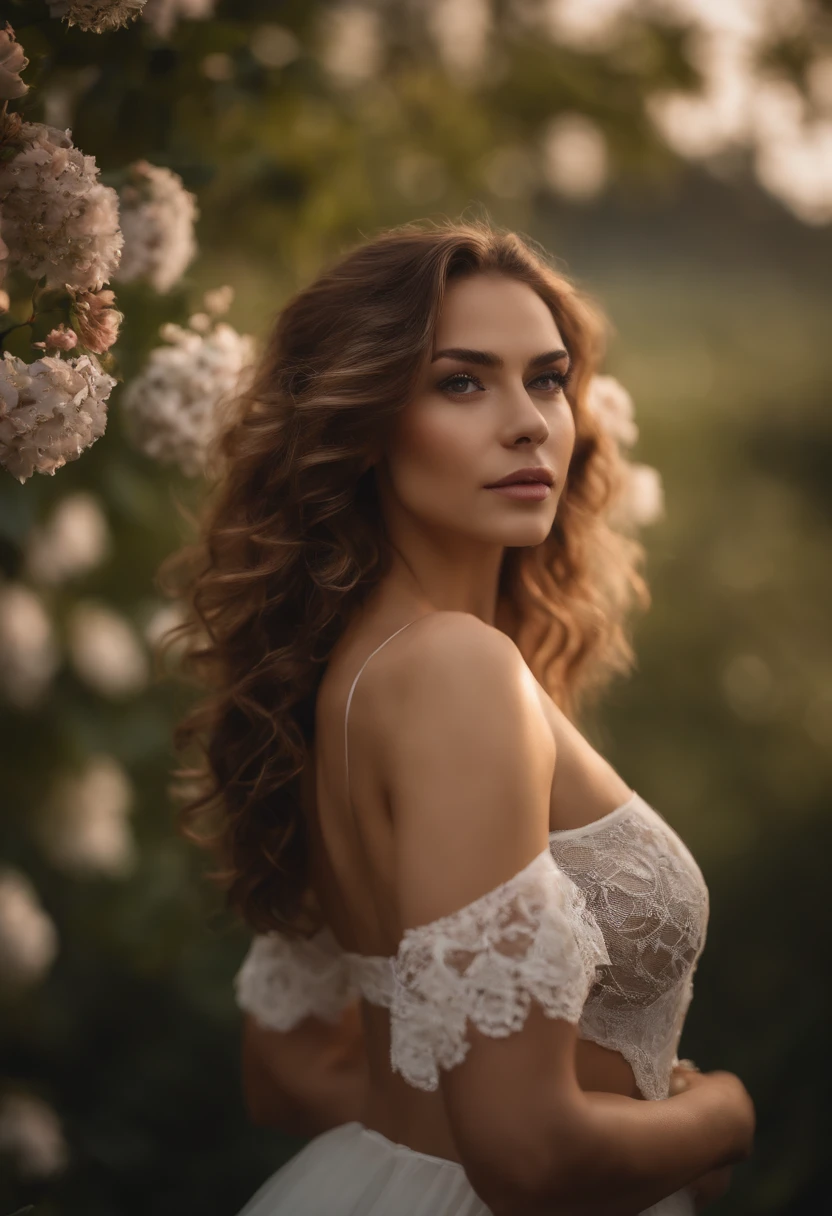 (highest resolution,best quality,4k,8k,Altas,master part:1.2),ultra-detalhado,Realistic,fotorrealista,despertar deitado em lingerie em um campo de flores,belos olhos detalhados,beautiful detailed lips,olhos e rosto extremamente detalhados,long eyelashes,Ruivo,lingerie,Feminino,curly hair,coroa da flor,serene expression,grama verde exuberante, flores coloridas vibrantes,soft and dreamy lighting,Romantic Atmosphere.