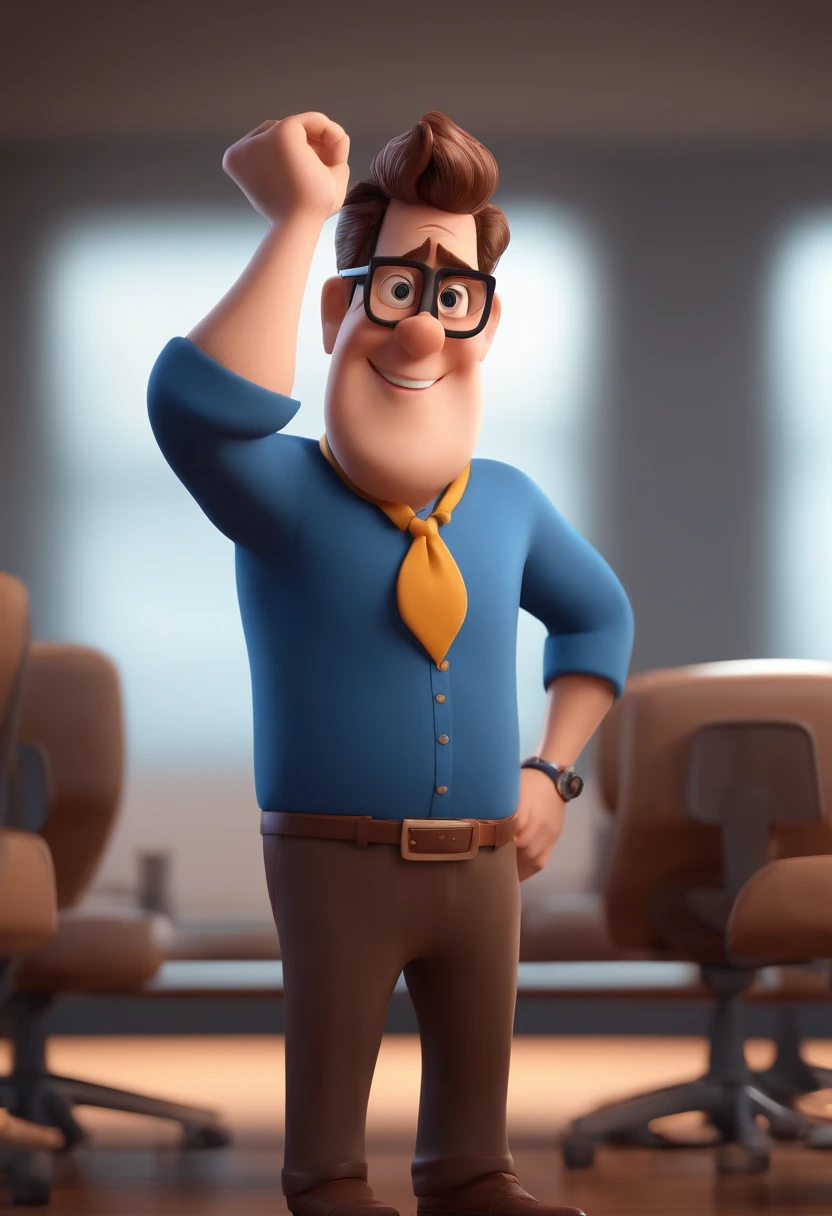Cartoon character of a man with black glasses and a blue shirt, animation character, Caractere estilizado, animation style rendering, 3D estilizado, Arnold Maya render, 3 d render stylized, toon render keyshot, Personagem 3D, Personagem 3D, 3d rendering stylized, 3 d character render, personagem de desenho animado, Personagem de close up, Pose de personagem, (Estilo Pixar) (master part:1.2) (Bokeh) (best quality) (pele detalhada) (textura detalhada) (8k) (argila) (Cinematic lighting) (foco nítido