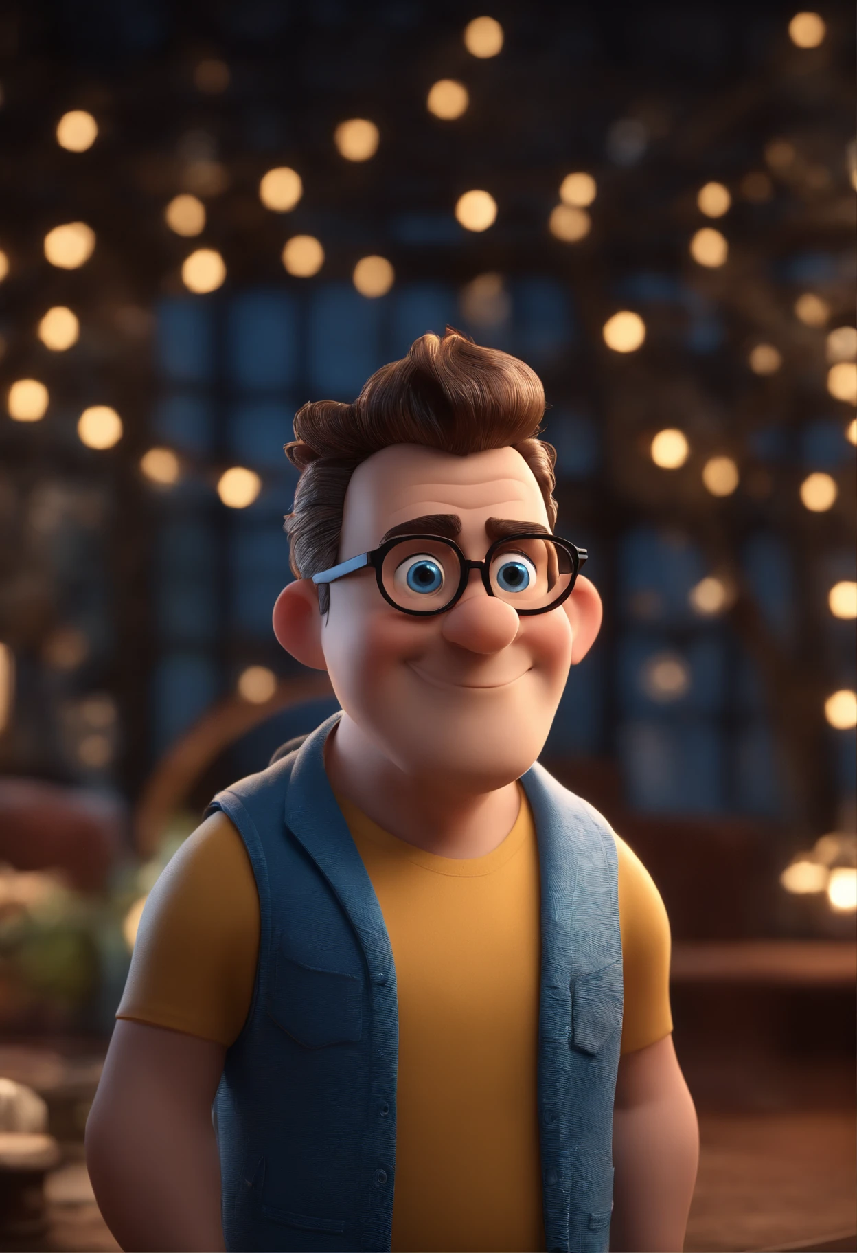 Cartoon character of a man with black glasses and a blue shirt, animation character, Caractere estilizado, animation style rendering, 3D estilizado, Arnold Maya render, 3 d render stylized, toon render keyshot, Personagem 3D, Personagem 3D, 3d rendering stylized, 3 d character render, personagem de desenho animado, Personagem de close up, Pose de personagem, (Estilo Pixar) (master part:1.2) (Bokeh) (best quality) (pele detalhada) (textura detalhada) (8k) (argila) (Cinematic lighting) (foco nítido