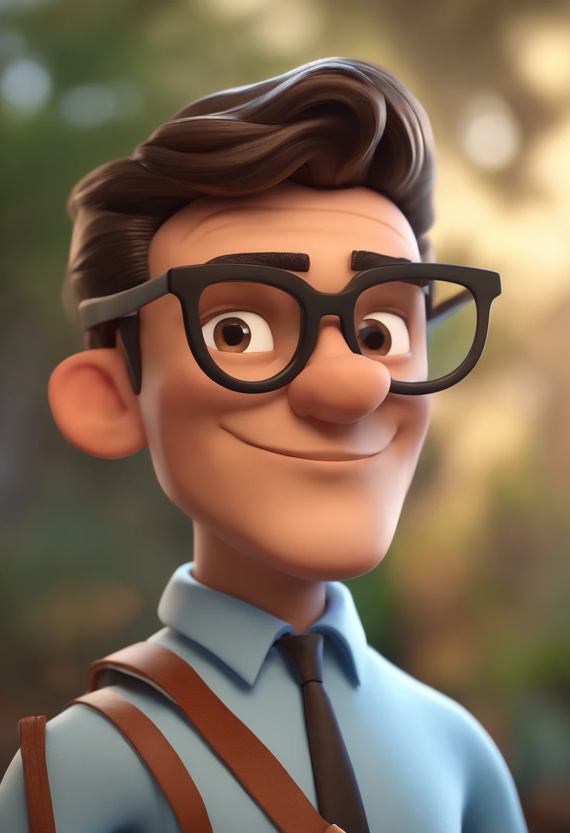 Cartoon character of a man with black glasses and a blue shirt, animation character, Caractere estilizado, animation style rendering, 3D estilizado, Arnold Maya render, 3 d render stylized, toon render keyshot, Personagem 3D, Personagem 3D, 3d rendering stylized, 3 d character render, personagem de desenho animado, Personagem de close up, Pose de personagem,  (Estilo Pixar) (master part:1.2) (Bokeh) (best quality) (pele detalhada) (textura detalhada) (8k) (argila) (Cinematic lighting) (foco nítido