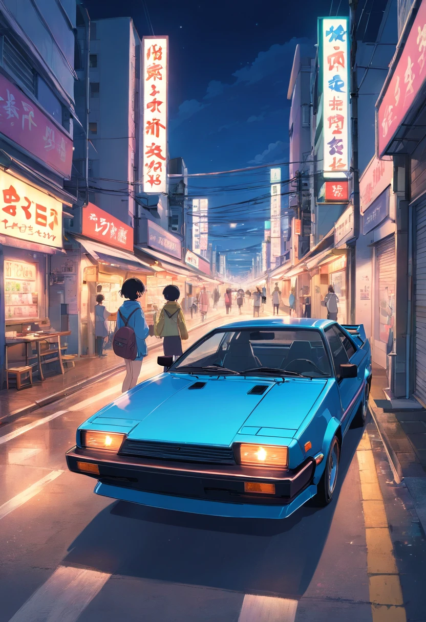 Um trueno ae86 no Monte Akina, in Japan, in the nighttime.