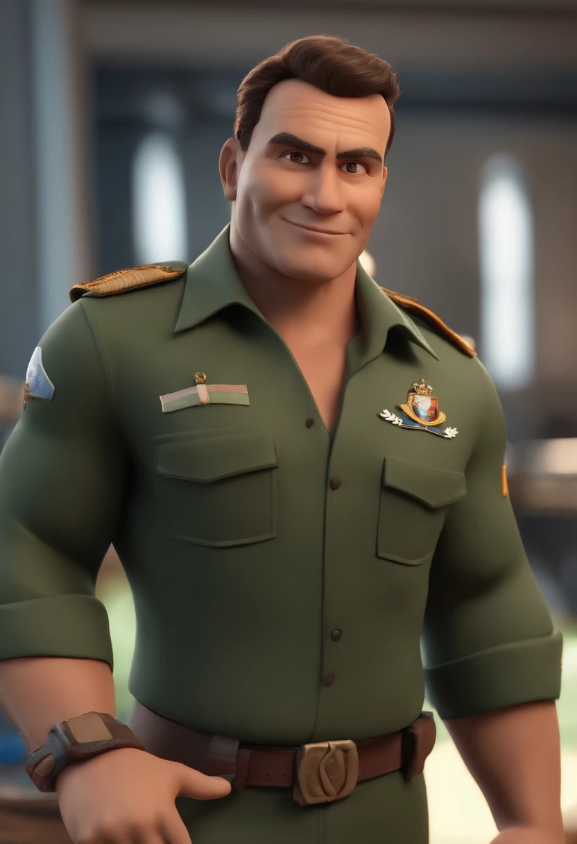 Personagem de desenho animado de um homem com 41 anos, usando uma camisa branca com a bandeira de israel, cabelo curto da cor preta, um personagem animado, Caractere estilizado, animation style rendering, 3D estilizado, Arnold Maya render, 3 d render stylized, toon render keyshot, Personagem 3D, Personagem 3D, 3d rendering stylized, 3 d character render, personagem de desenho animado, Personagem de close up, Pose de personagem, (Estilo Pixar) (master part:1.2) (Bokeh) (best quality) (pele detalhada) (textura detalhada) (8k) (argila) (Cinematic lighting) (foco nítido,Senta e vaza a parte superior do corpo