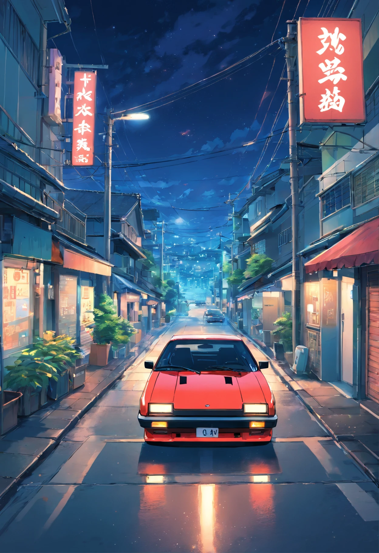 Um trueno ae86 no Monte Akina, in Japan, in the nighttime.