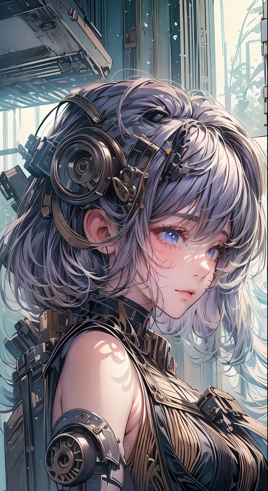 (((masterpiece)))、((top-quality))、(The ultra-detailliert)、(CG Illustration)、(Very Beautiful Little Girl))、Cinematic Light、((1 Mechanical Girl))、 scientific fiction、Apocalypse、Erotic grotesque、research institute(Beautiful and indulgent:1.2)、(1girl in:1.3)、Facing the front,Shorthair,Corset Belt,high waist skirt,