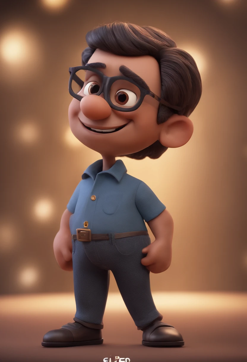 Cartoon character of a man with black glasses and a blue shirt, animation character, Caractere estilizado, animation style rendering, 3D estilizado, Arnold Maya render, 3 d render stylized, toon render keyshot, Personagem 3D, Personagem 3D, 3d rendering stylized, 3 d character render, personagem de desenho animado, Personagem de close up, Pose de personagem, (Estilo Pixar) (master part:1.2) (Bokeh) (best quality) (pele detalhada) (textura detalhada) (8k) (argila) (Cinematic lighting) (foco nítido
