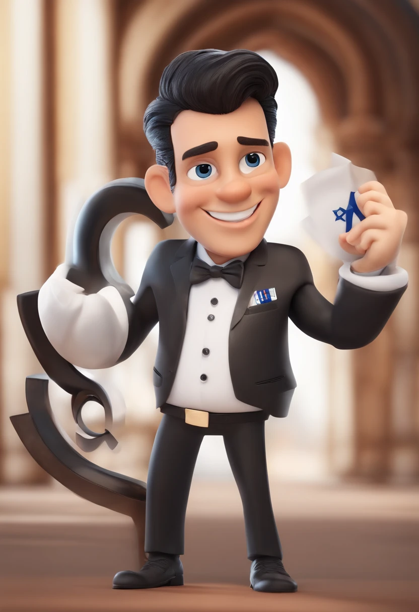 Personagem de desenho animado de um homem com 41 anos, usando uma camisa branca com a bandeira do pais Israel, cabelo raspado curto da cor preta, With the namesake of funny, um personagem animado, Caractere estilizado, animation style rendering, 3D estilizado, Arnold Maya render, 3 d render stylized,  Personagem 3D, Personagem 3D, 3d rendering stylized, 3 d character render, personagem de desenho animado, Personagem de close up, Pose de personagem, (Estilo Pixar) (master part:1.2) (Bokeh) (best quality) (pele detalhada) (textura detalhada) (8k) (argila) (Cinematic lighting) (foco nítido，Senta e vaza a parte superior do corpo