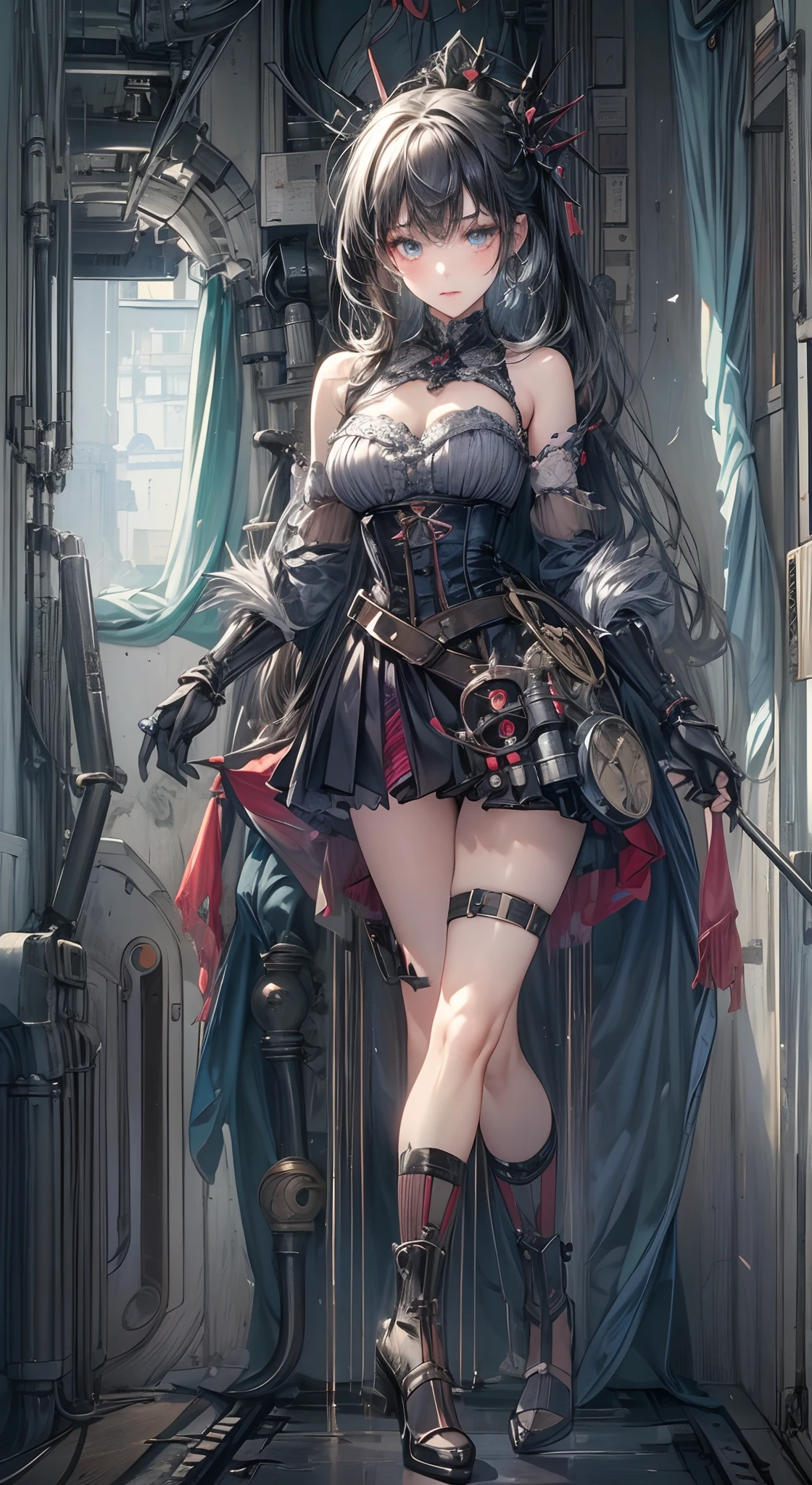 ((best quality)), ((masterpiece)), (detailed), blank white background, plain background, white background, Bloodborne inspired, occult aesthetic, occult, detailed and intricate steampunk and detailed gothic, NSFW, Very dramatic and cinematic lighting, cosmic horror, grim-dark, side-lighting, perfect face, NSFW, Fluttering lace flared long knee length dress with frilly petticoats, knee length dress, pleated petticoats, ta dress, petticoats gothic lolicomplex lace boots, wielding a sword and holding a shield, side-lighting, gothic lolita aetic, beautiful small breasts, small breasts, full body, whole body, body, plain background, white background, blank background, no background, white background NSFW, full body, whole body, head-to-toe
