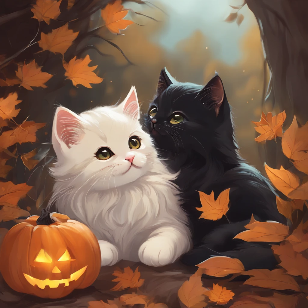 100Kittens Are sleeping cute little illustratio picture moe black cat Halloween Diabolical kawaii Cute Anime Pictures