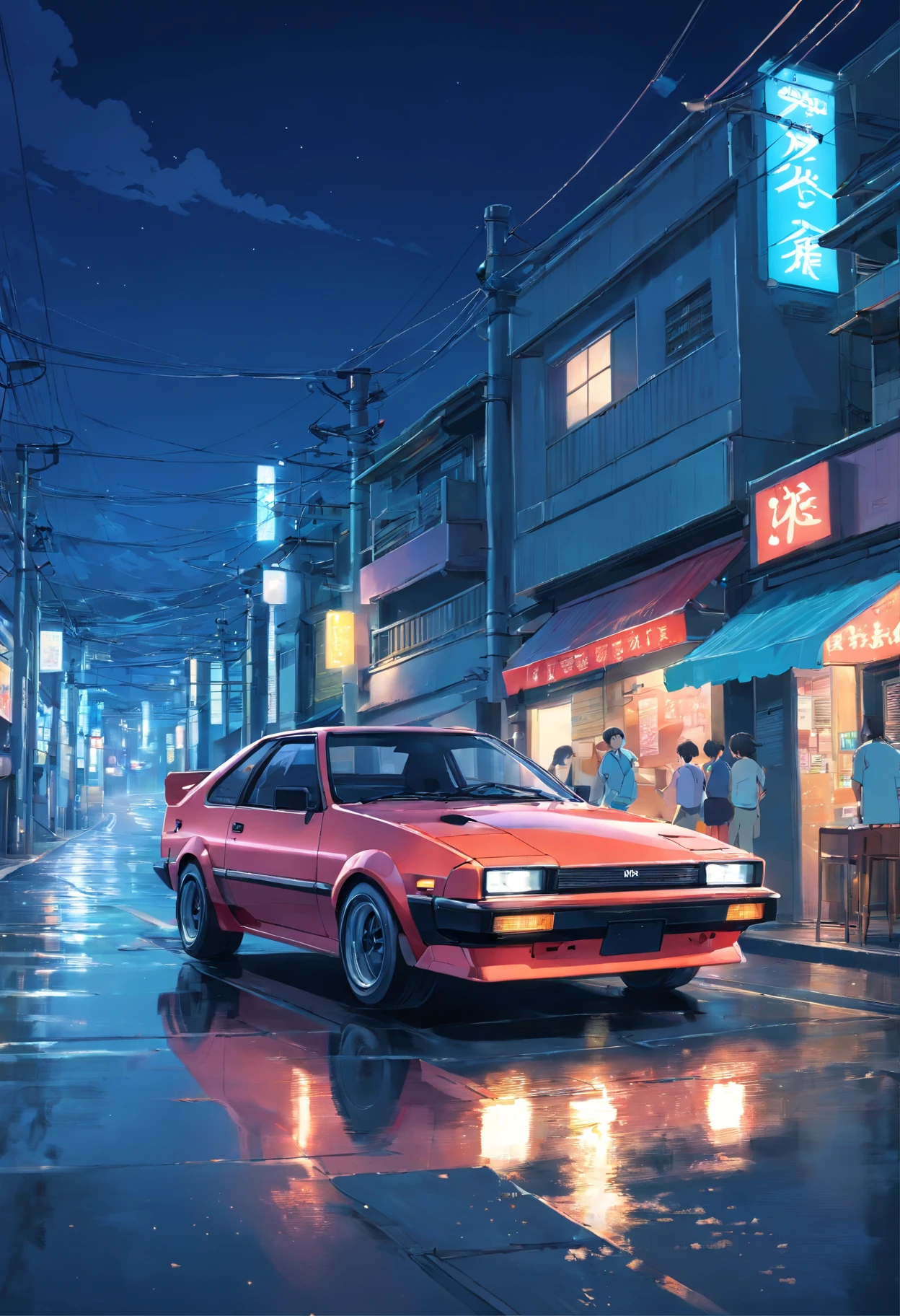 Um trueno ae86 no Monte Akina, in Japan, in the nighttime.