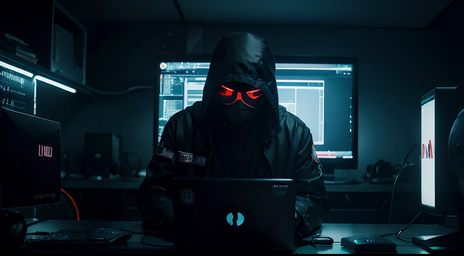 (a black computer screen, mysterious dark shadows),(hacking, coding, anonymous),([illegal],[secrets]),(hidden, encrypted, password-protected),(best quality, highres),[bright colors],(eerie, dimly lit, neon lights)