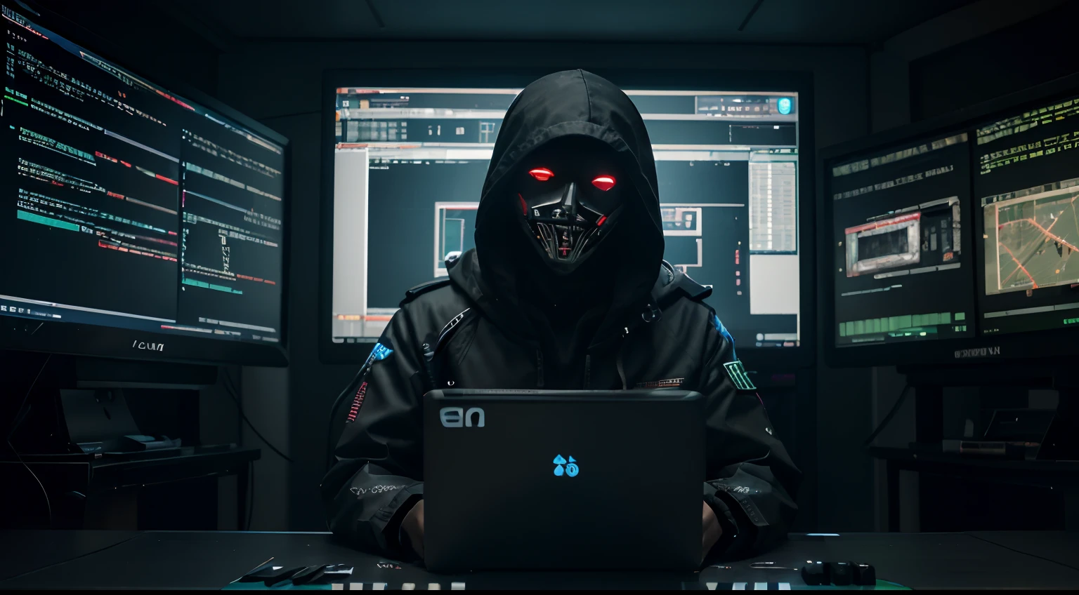 (best quality,4k,8k,highres,masterpiece:1.2),ultra-detailed,(realistic,photorealistic,photo-realistic:1.37),dark atmosphere,glitch effects,technology,computers,cyberspace,hackers,hacking,(intense action,fast-paced:1.1),coding algorithms,encryption,firewalls,security breach,software vulnerabilities,neon lights,digital matrix,cyber warriors,chaos,electronic warfare,keyboard warriors,command center,echoing footsteps,digital shadows,infected networks,corrupted data,digital warfare,eerie silence,destructive malware,anonymous hackers,preventive measures,intrusion detection,system compromise,infiltration,cyber defenses,security protocols,countermeasures